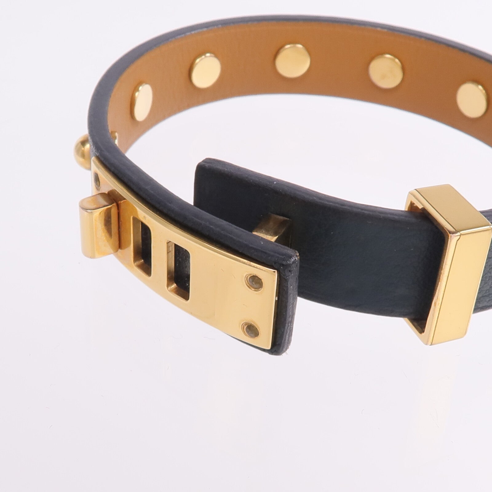 HERMES Swift皮革Mini Dog Clous Ronds Bracelet手鏈Vert Cypress