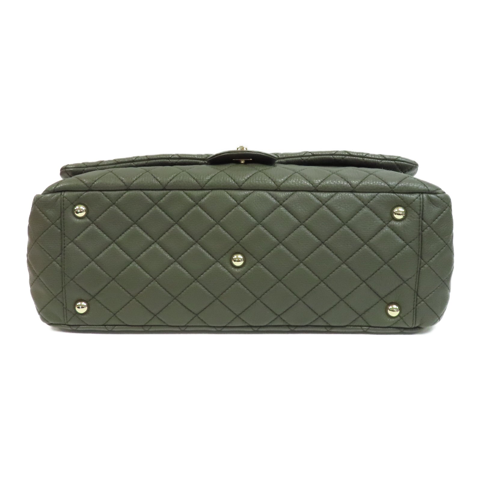 CHANEL Caviar皮革Shoulder Bag金扣鏈帶肩背袋綠色