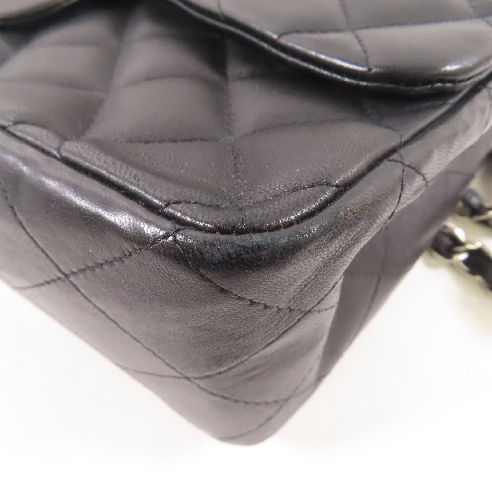 CHANEL 羊皮皮革Large Classic銀扣鏈帶肩背袋黑色
