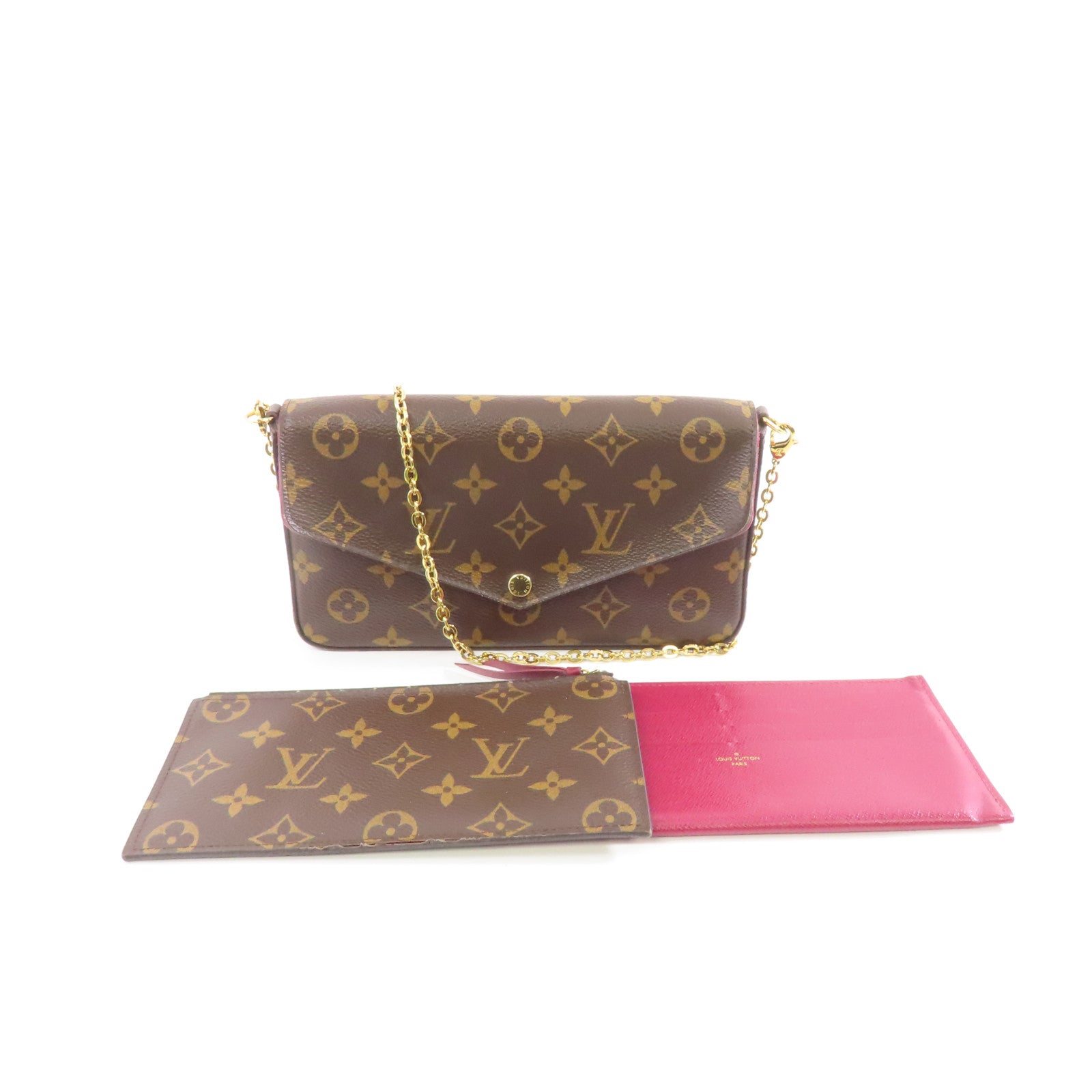 LOUIS VUITTON Monogram Felicie Pochette金扣鏈帶肩背袋棕色