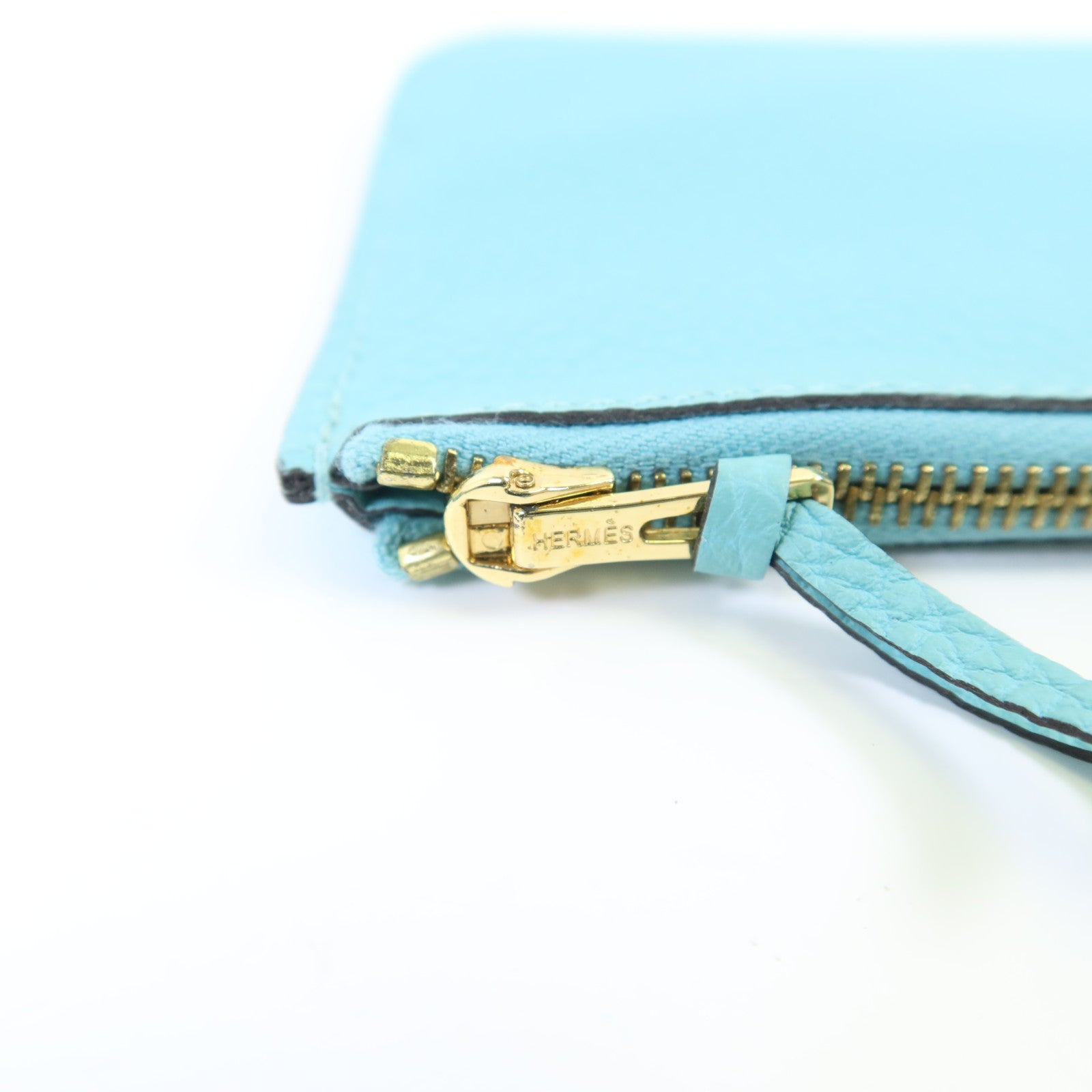 HERMES Clemence皮革Dogon GM金扣長錢包Bleu Atoll