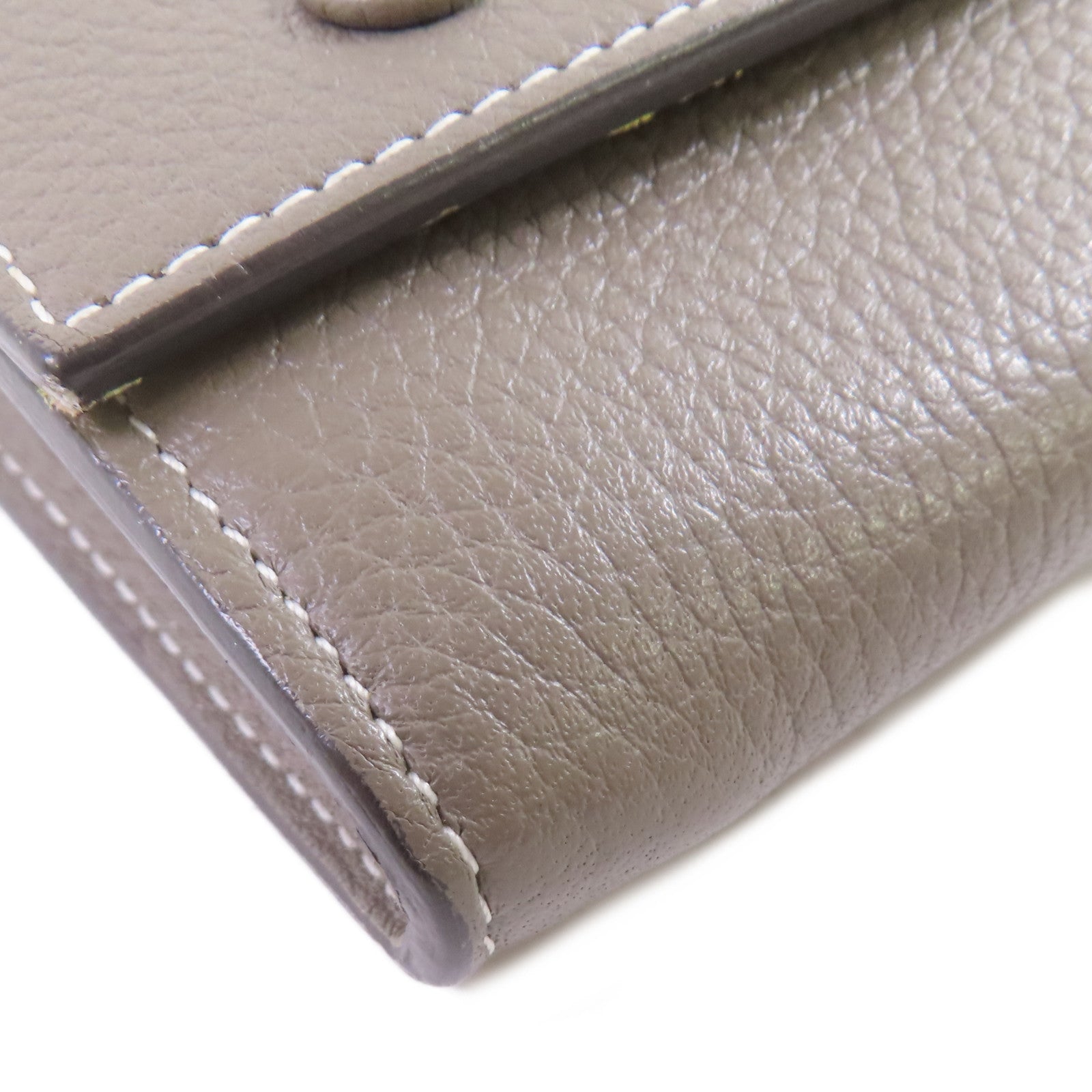 CELINE 牛皮皮革Fold Long Wallet銀扣長錢包灰色/黃色