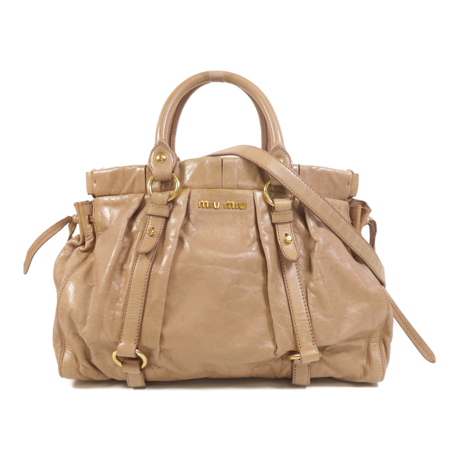 Miu Miu 牛皮皮革2 Way Shoulder金扣手挽肩背兩用袋