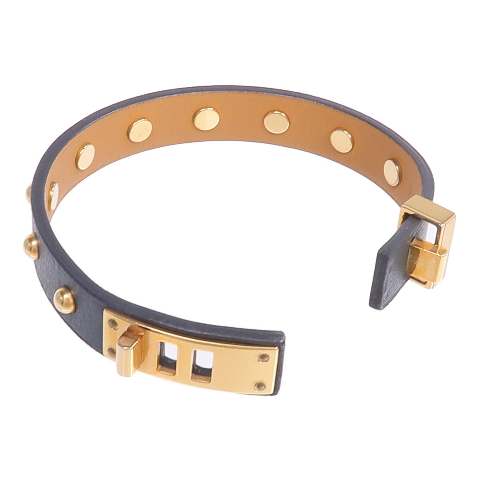 HERMES Swift皮革Mini Dog Clous Ronds Bracelet手鏈Vert Cypress