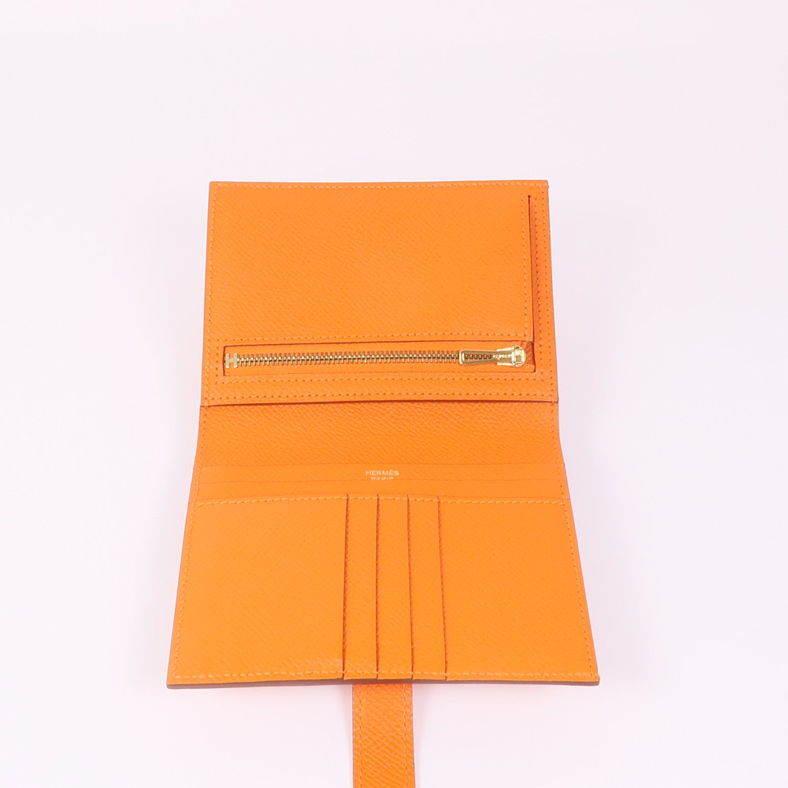 HERMES Epsom皮革Bearn Wallet金扣錢包Orange
