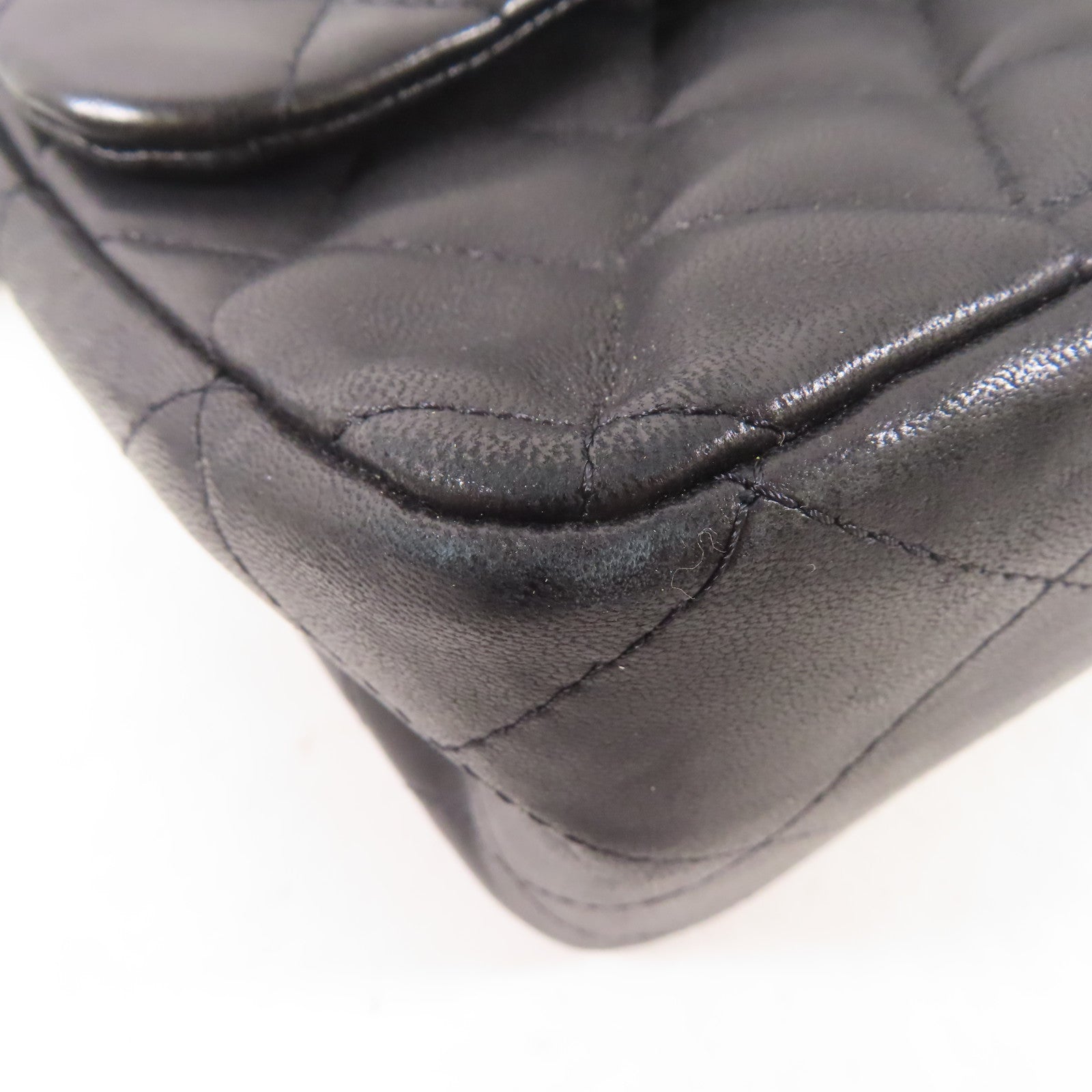CHANEL 羊皮皮革Large Classic銀扣鏈帶肩背袋黑色