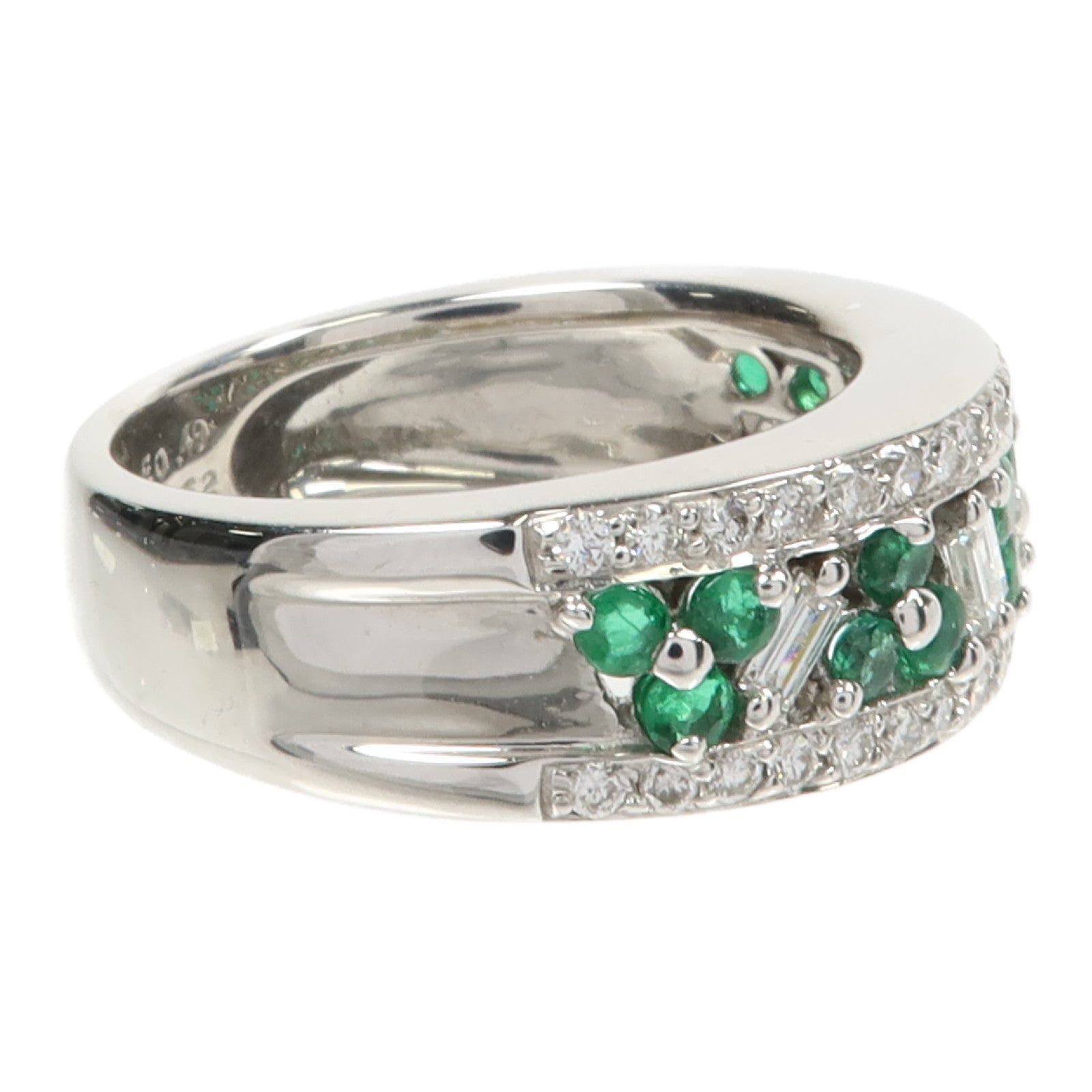 JEWELRY 18K白金Emerald Diamond Ring綠寶石/鑽石戒指US#6