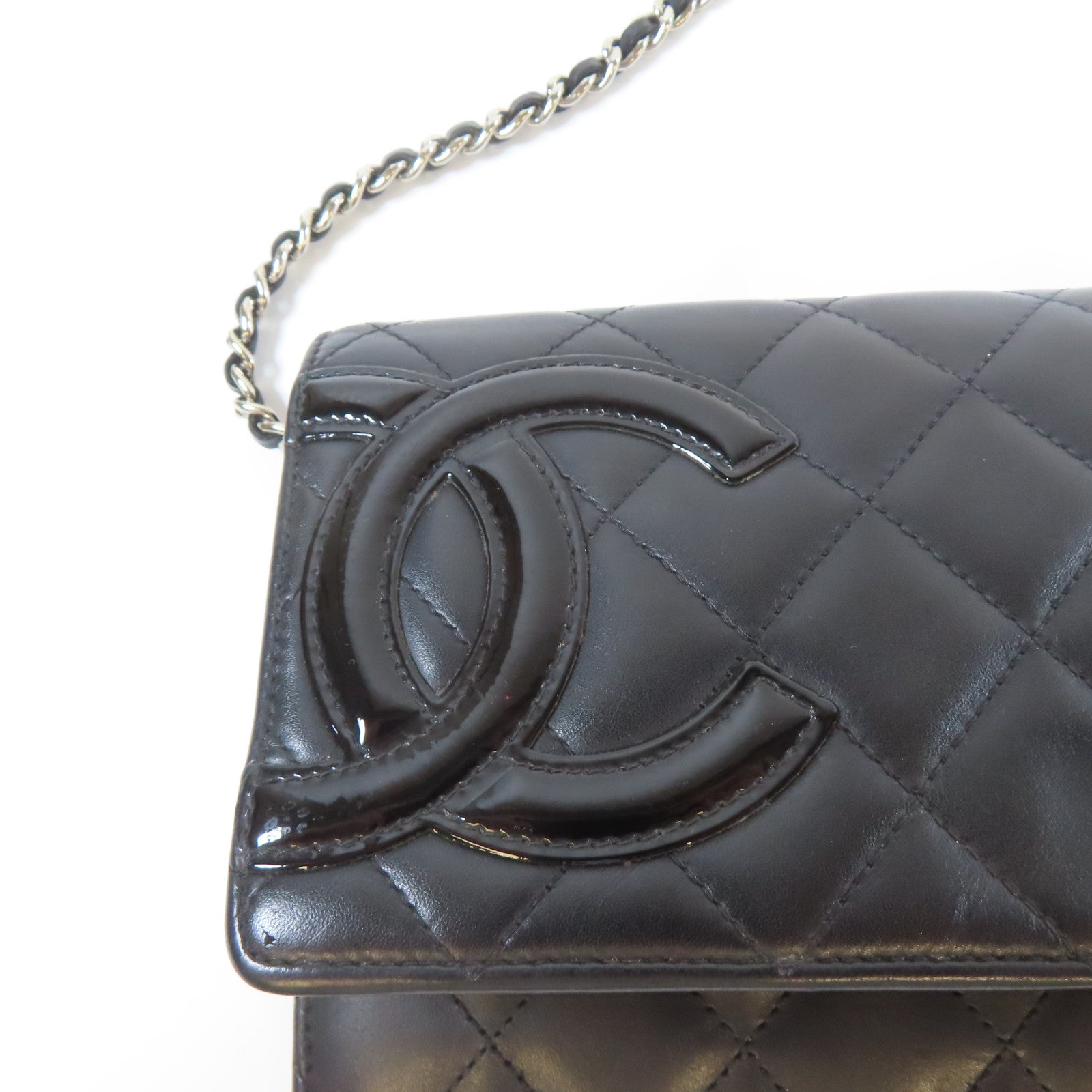 CHANEL 菱格牛皮皮革Wallet On Chain銀扣鏈帶肩背袋黑色