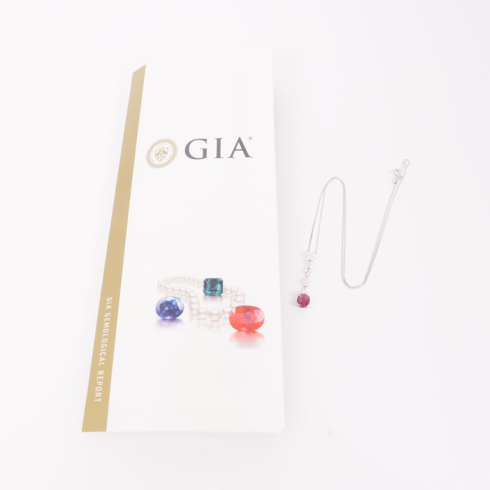 JEWELRY Ruby Diamond Necklace 18K White Gold