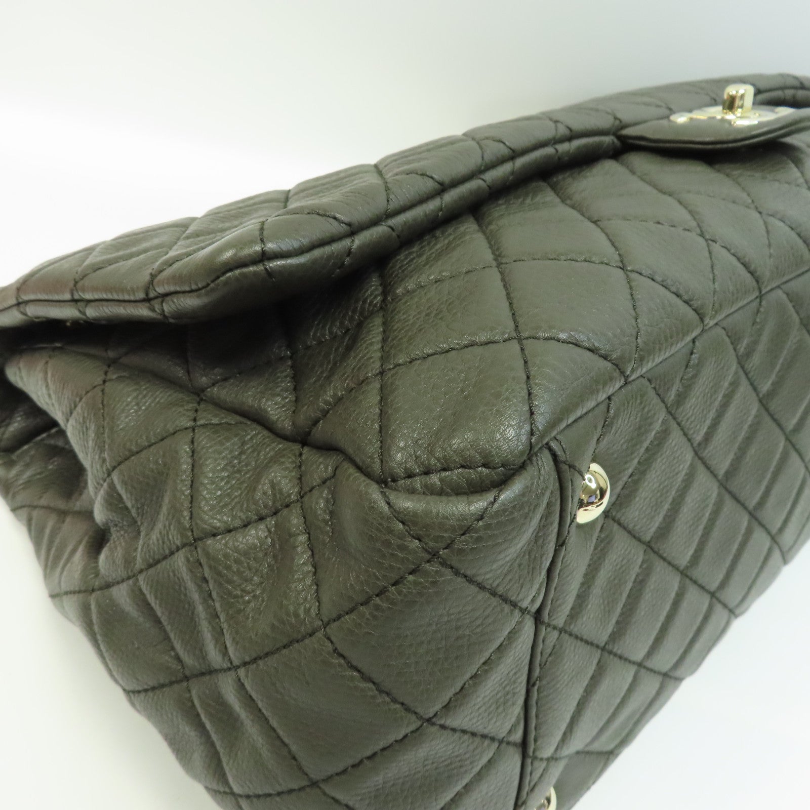 CHANEL Caviar皮革Shoulder Bag金扣鏈帶肩背袋綠色