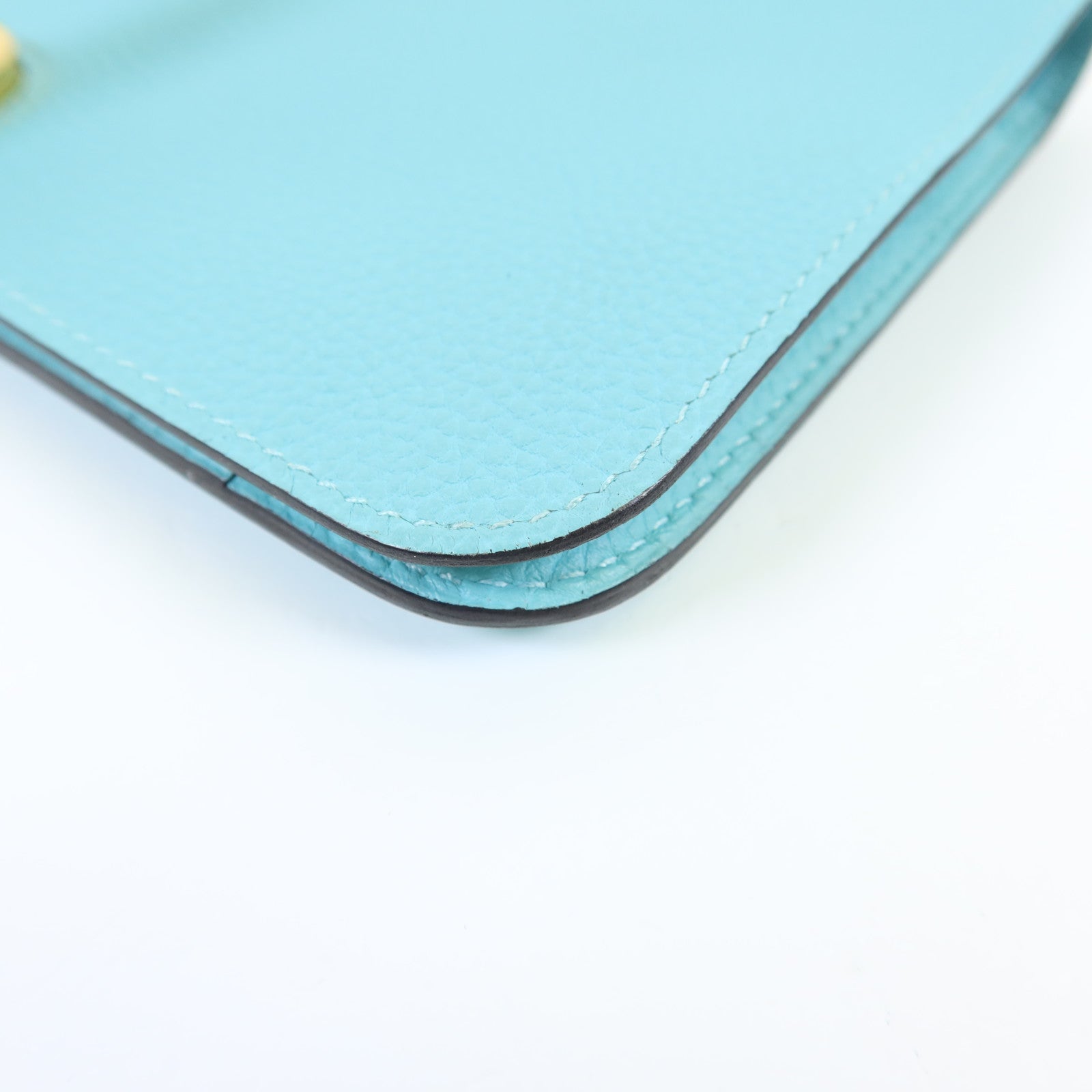 HERMES Clemence皮革Dogon GM金扣長錢包Bleu Atoll