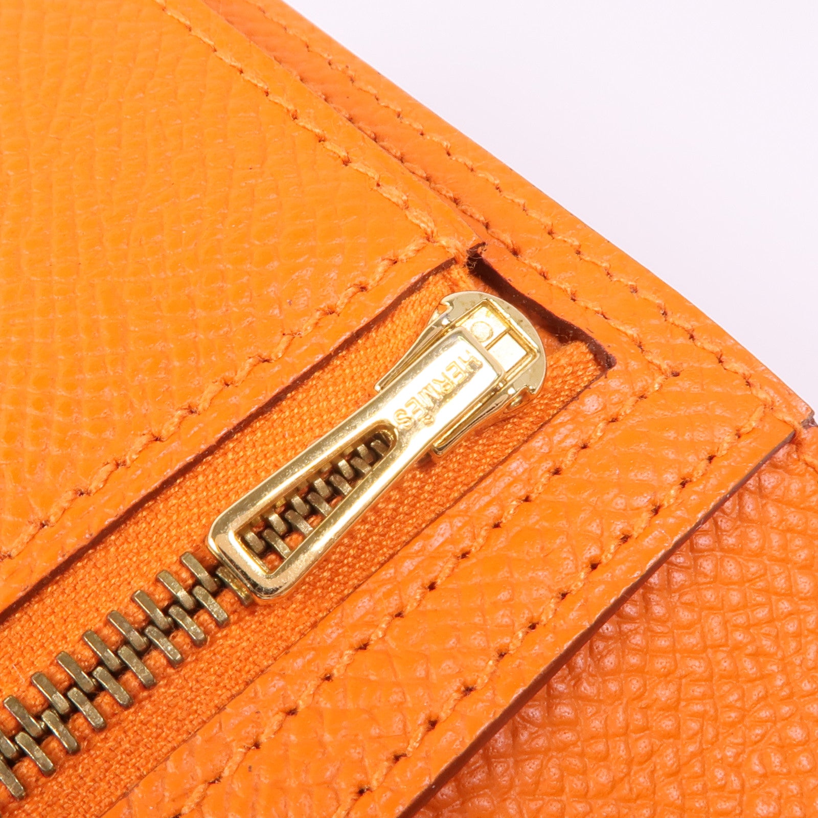 HERMES Epsom皮革Bearn Wallet金扣錢包Orange