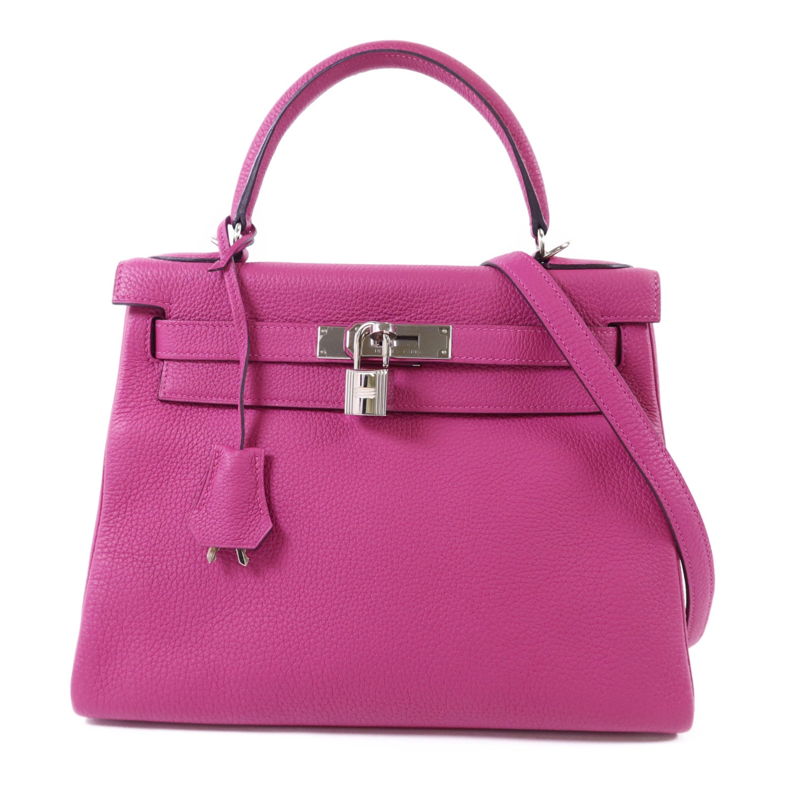 HERMES Togo皮革Kelly 28銀扣手挽肩背兩用袋Rose Pourpre
