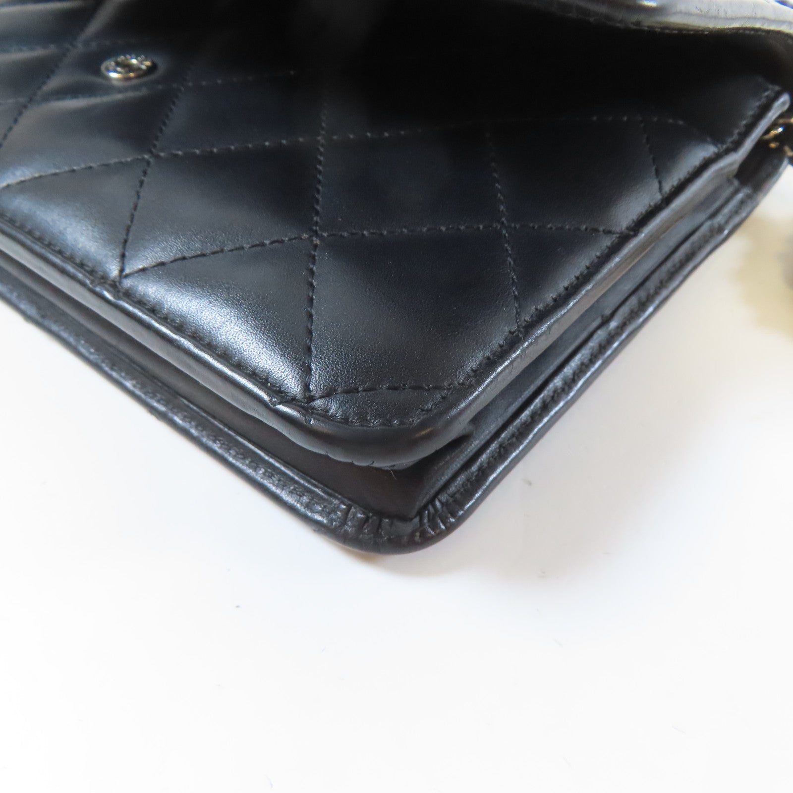 CHANEL 菱格牛皮皮革Wallet On Chain銀扣鏈帶肩背袋黑色