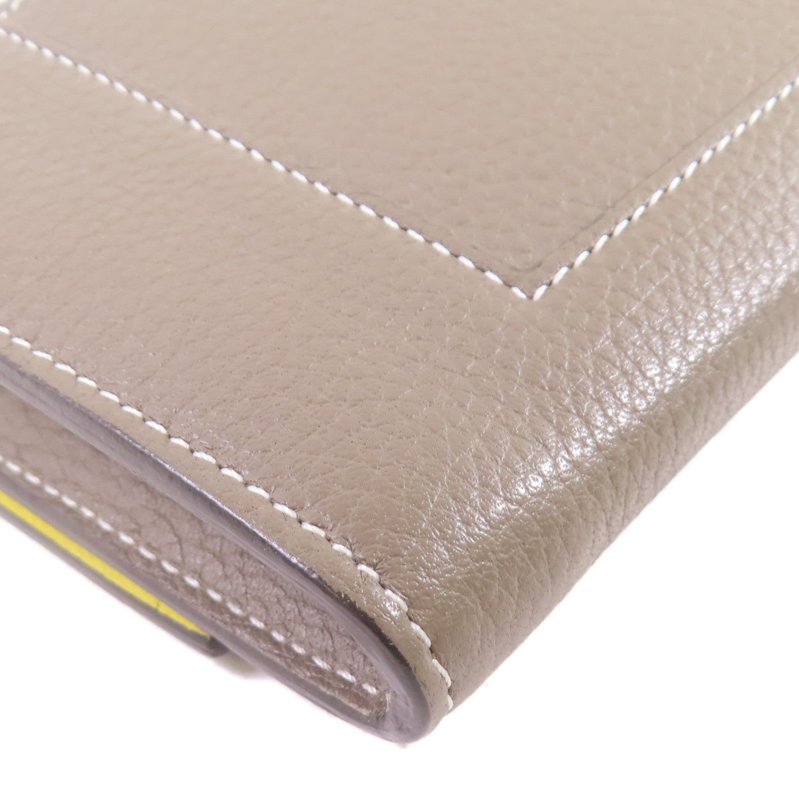 CELINE 牛皮皮革Fold Long Wallet銀扣長錢包灰色/黃色