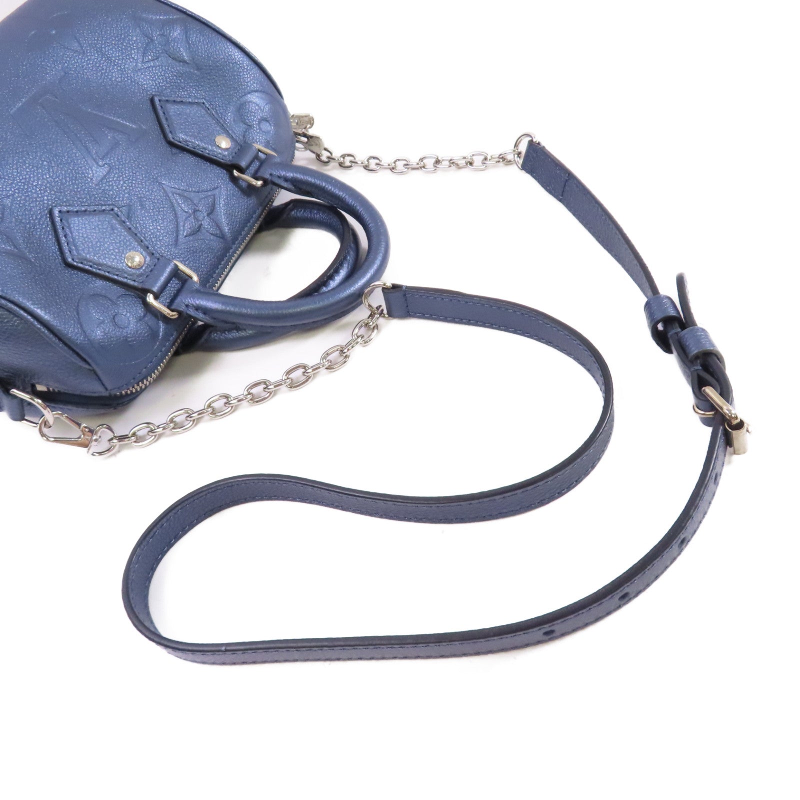 LOUIS VUITTON Monogram Empreinte Speedy Bandouliere 20 2way Shoulder Bag銀扣手挽肩背兩用袋藍色