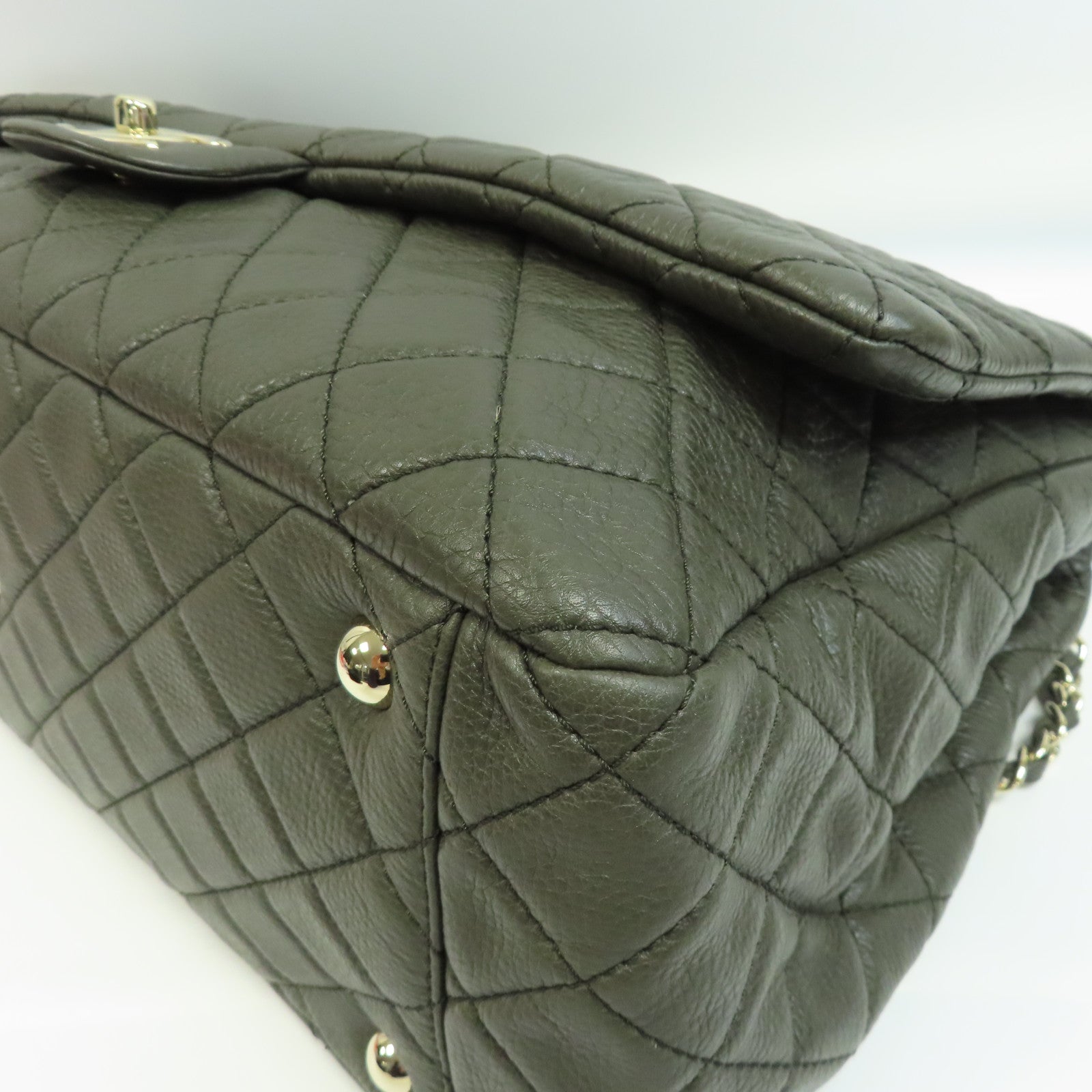 CHANEL Caviar皮革Shoulder Bag金扣鏈帶肩背袋綠色