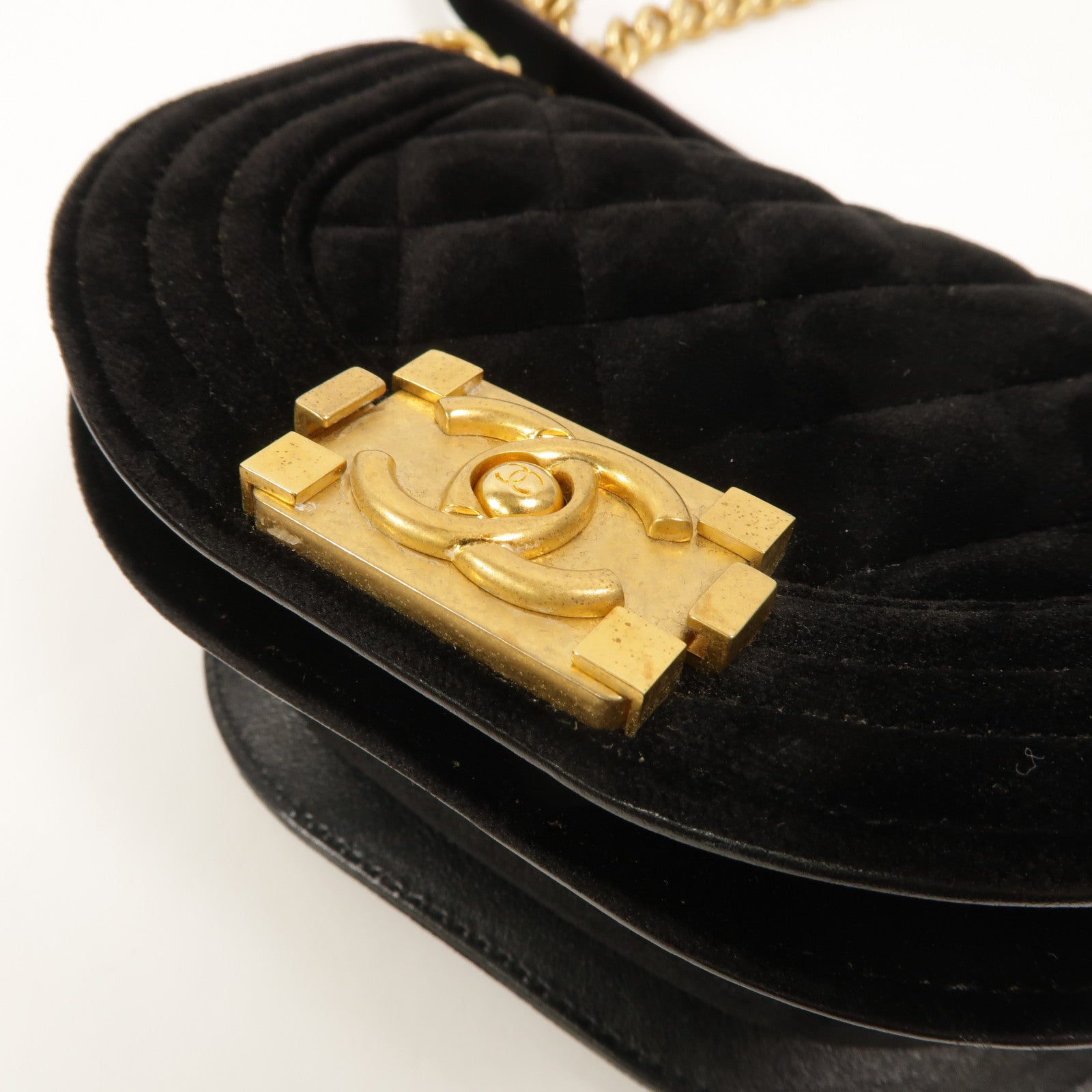 CHANEL 天鵝絨Mini Velvet Boy Messenger Bag鏈帶肩背袋