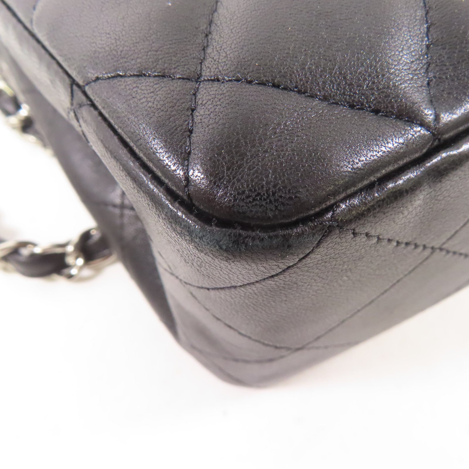 CHANEL 羊皮皮革Large Classic銀扣鏈帶肩背袋黑色