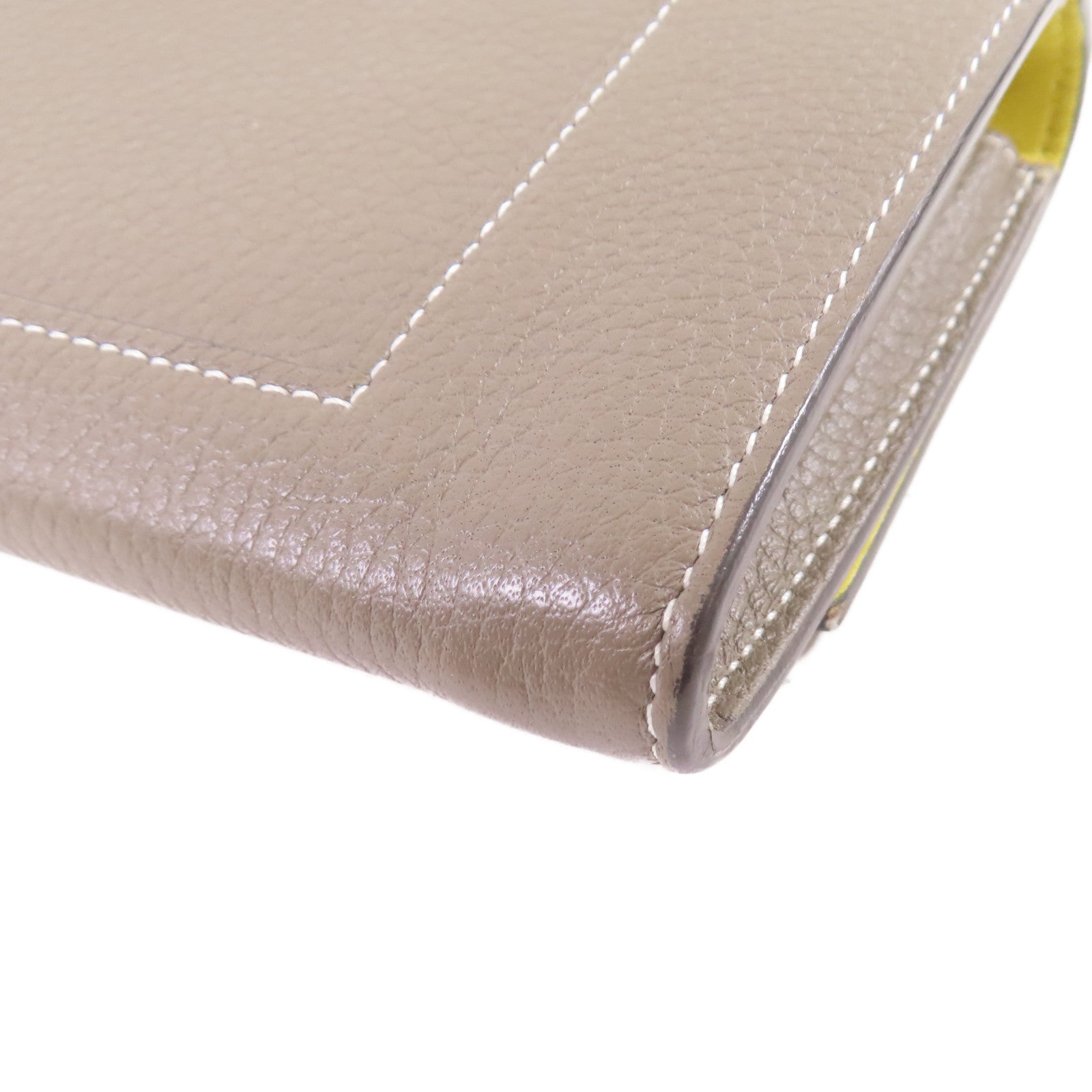 CELINE 牛皮皮革Fold Long Wallet銀扣長錢包灰色/黃色