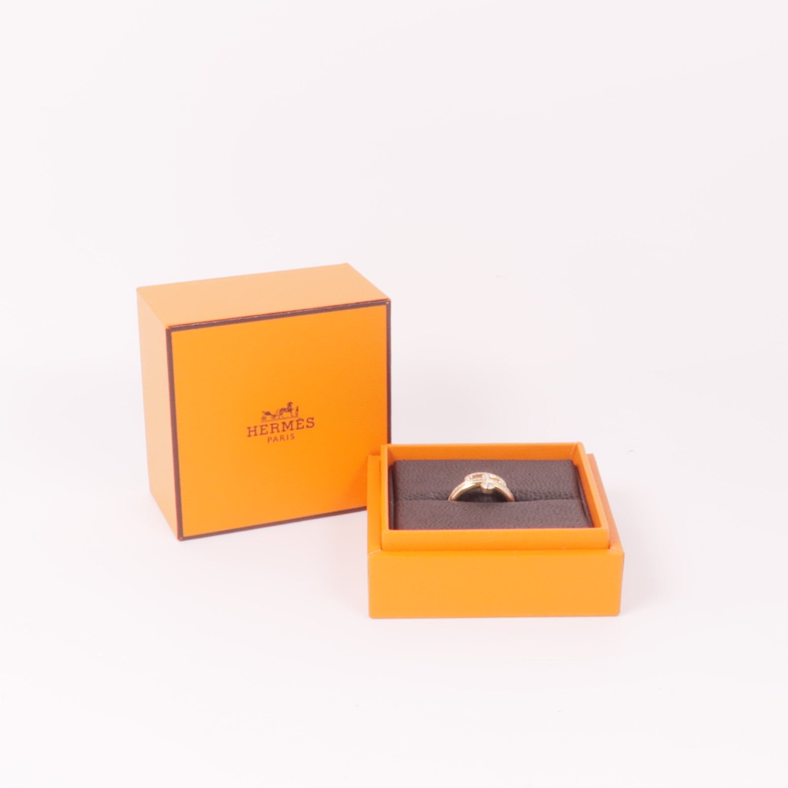 HERMES 【激減優惠】18K玫瑰金Link D'Hermes鑽石戒指Hermes#49/US#4.75