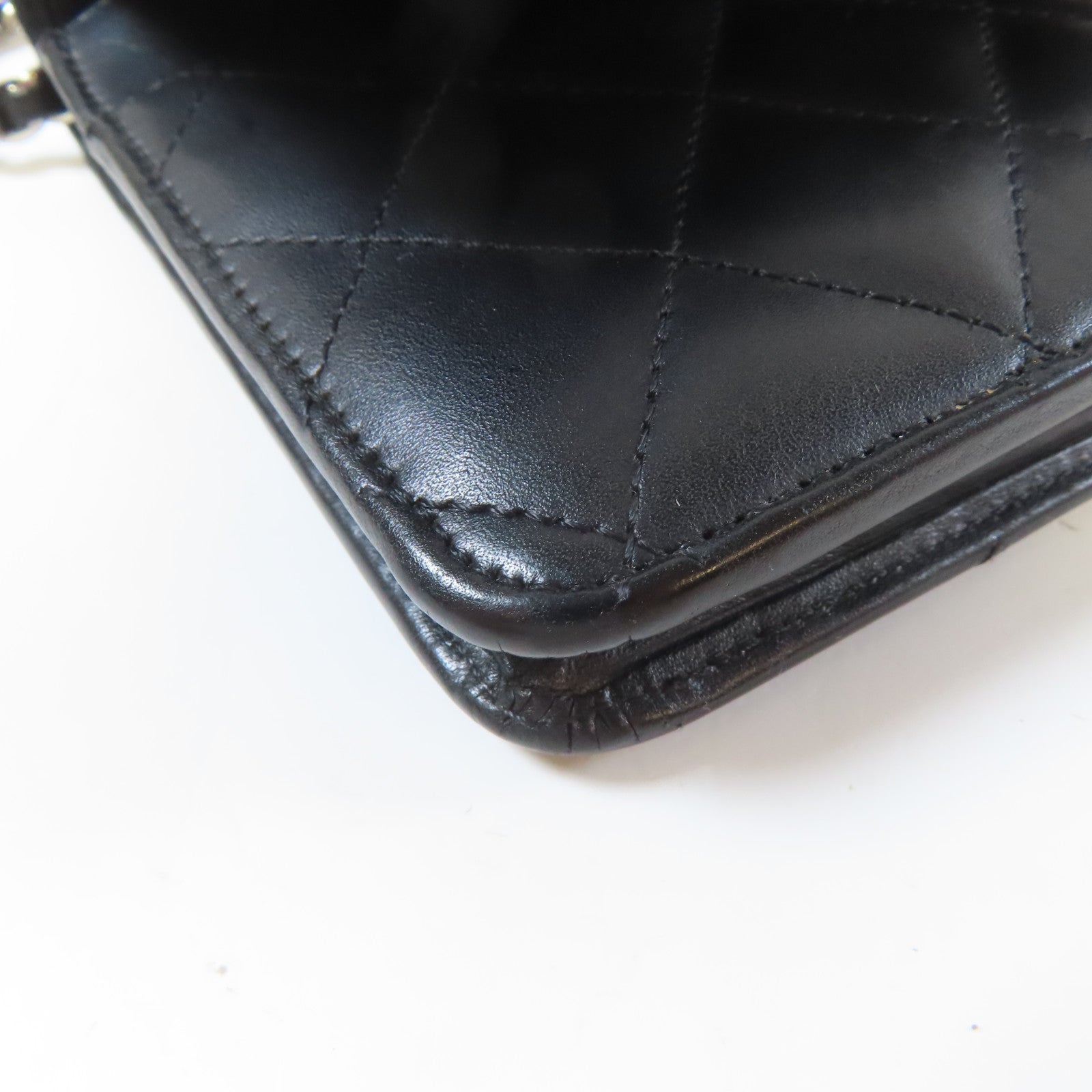 CHANEL 菱格牛皮皮革Wallet On Chain銀扣鏈帶肩背袋黑色