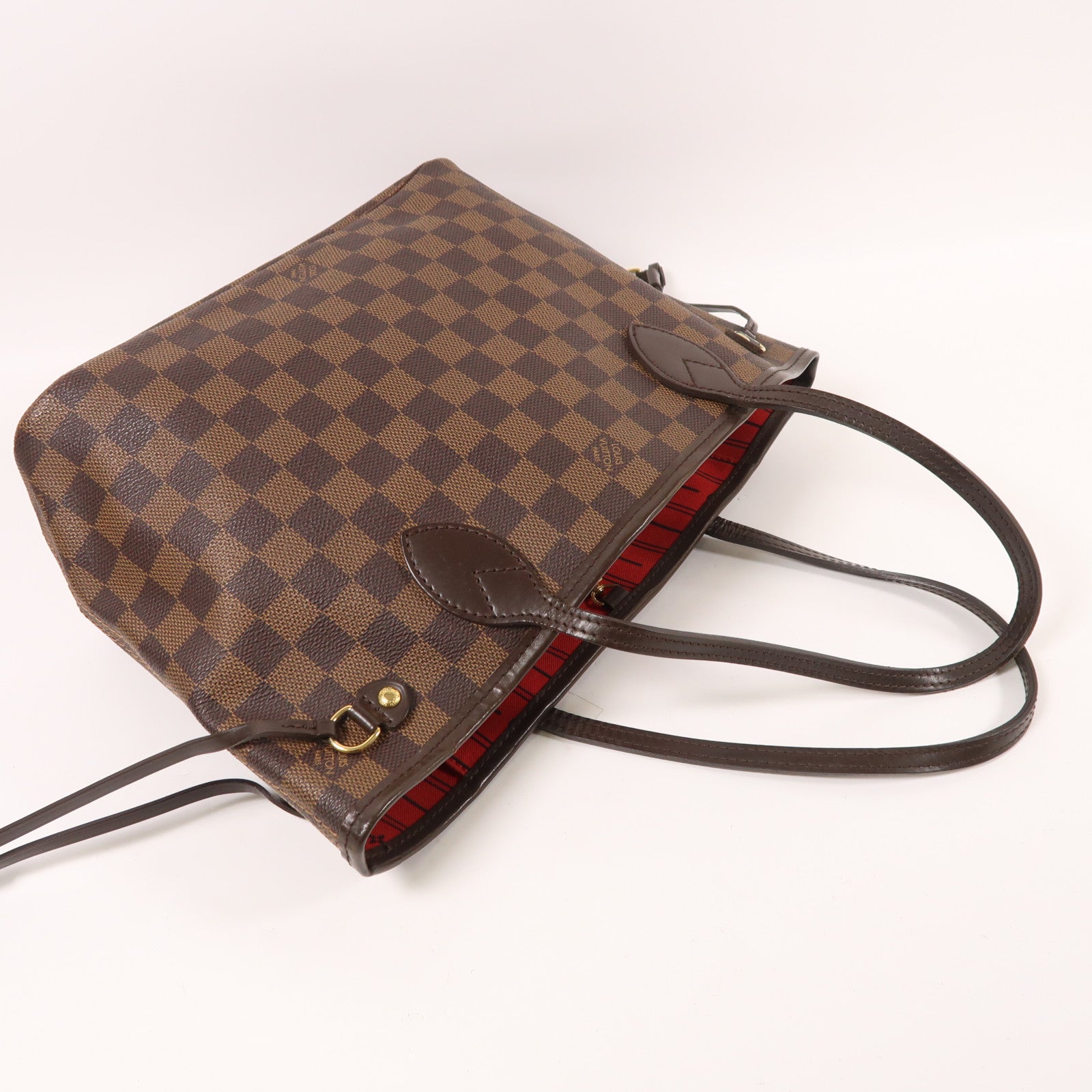 LOUIS VUITTON Damier Neverfull PM金扣手挽袋