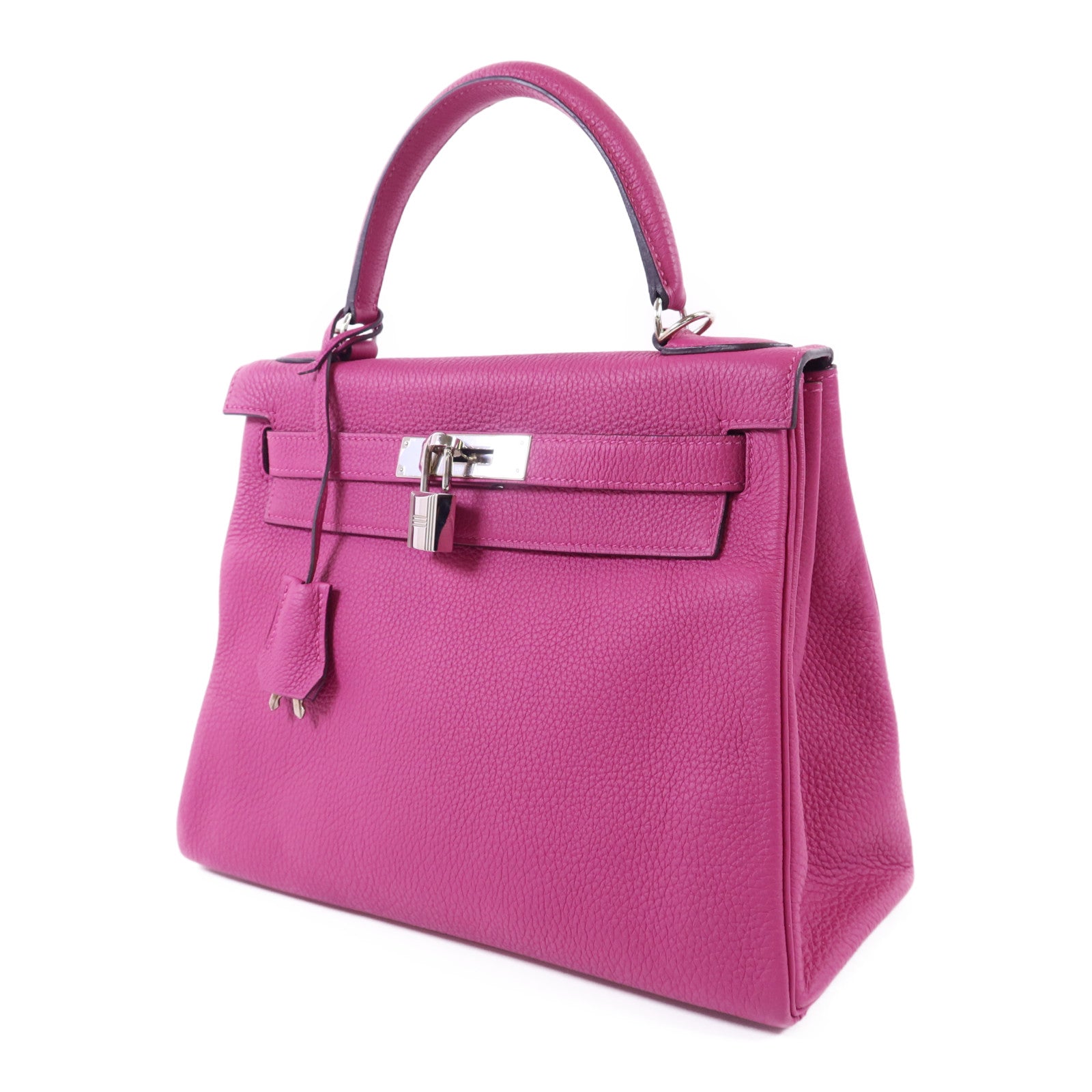 HERMES Togo皮革Kelly 28銀扣手挽肩背兩用袋Rose Pourpre