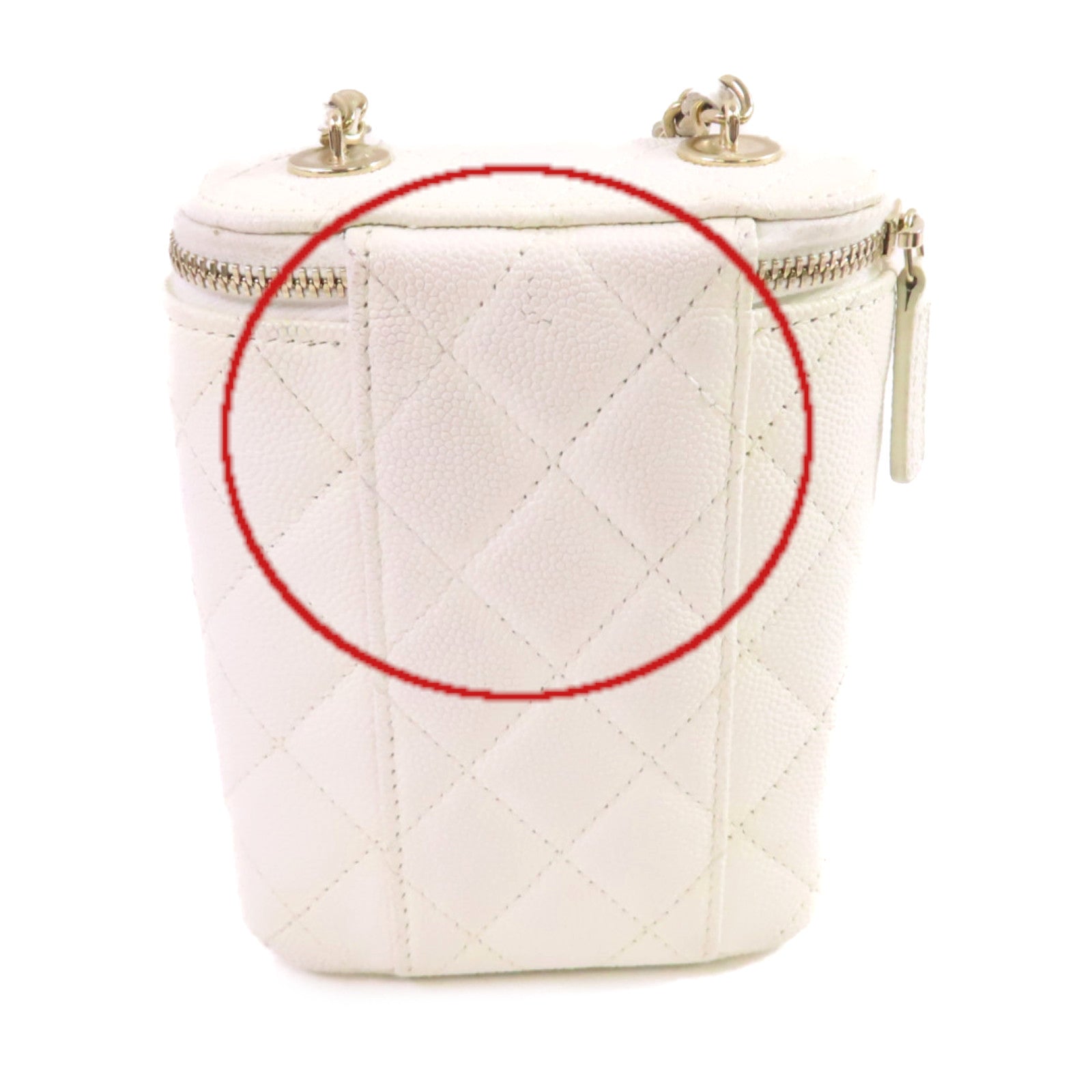 CHANEL 牛皮皮革Vanity Case Chain Shoulder Bag金扣鏈帶肩背袋白色