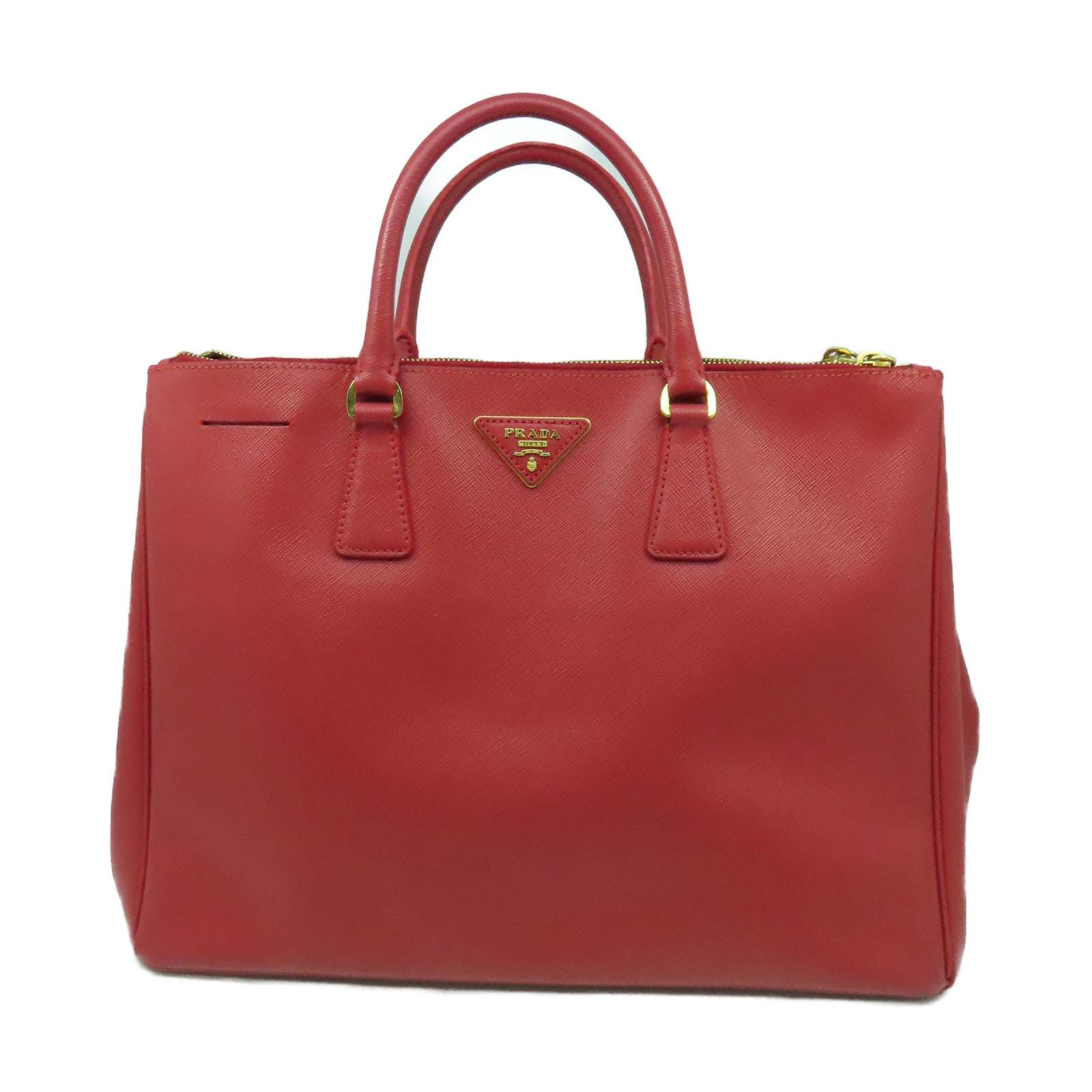 PRADA 【激減優惠】Saffiano皮革Hand Bag金扣手挽袋紅色