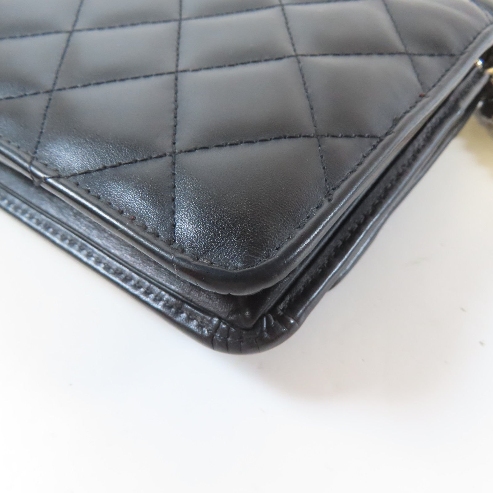 CHANEL 菱格牛皮皮革Wallet On Chain銀扣鏈帶肩背袋黑色
