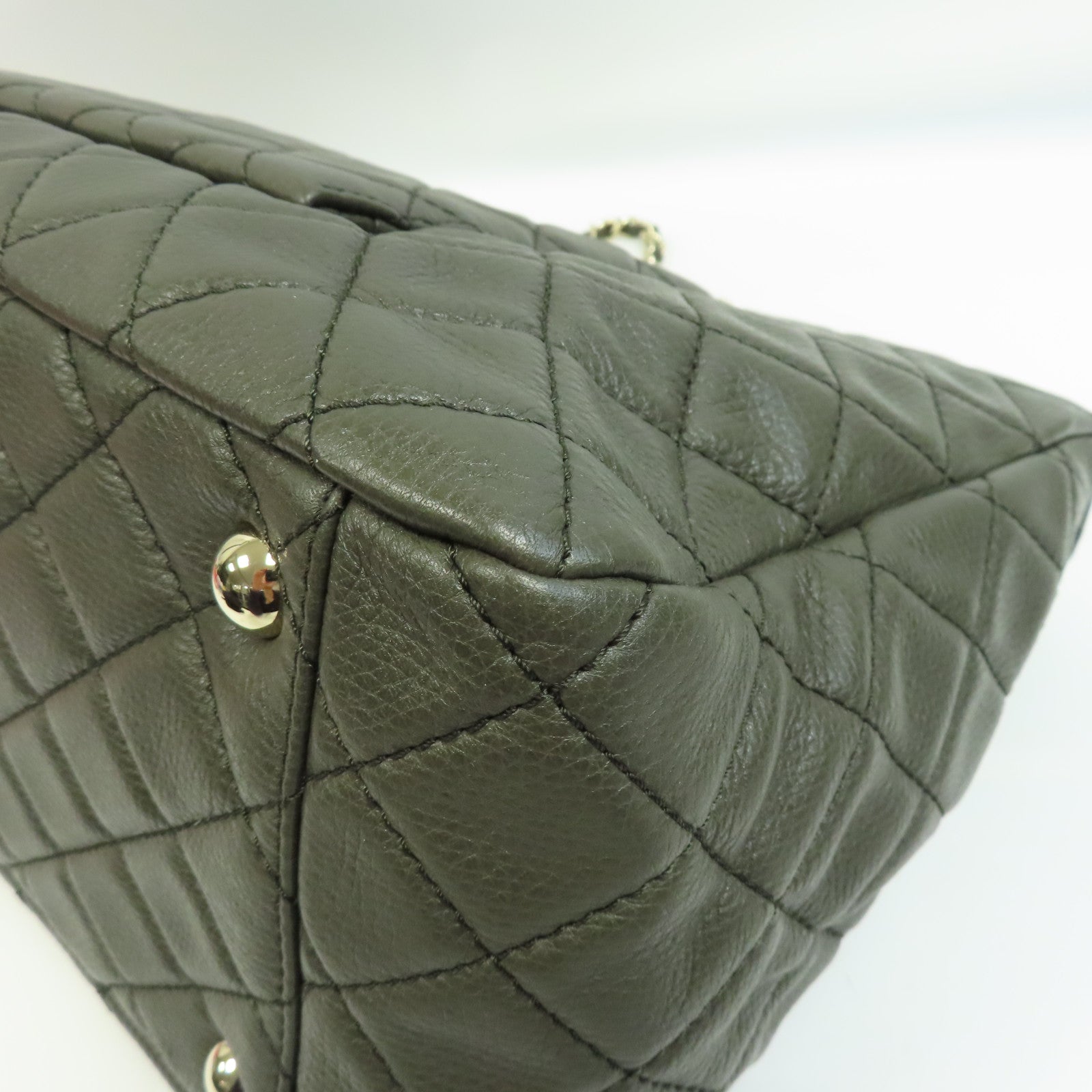CHANEL Caviar皮革Shoulder Bag金扣鏈帶肩背袋綠色