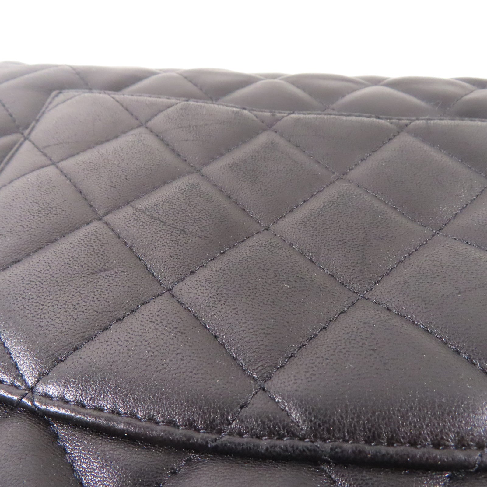 CHANEL 羊皮皮革Large Classic銀扣鏈帶肩背袋黑色