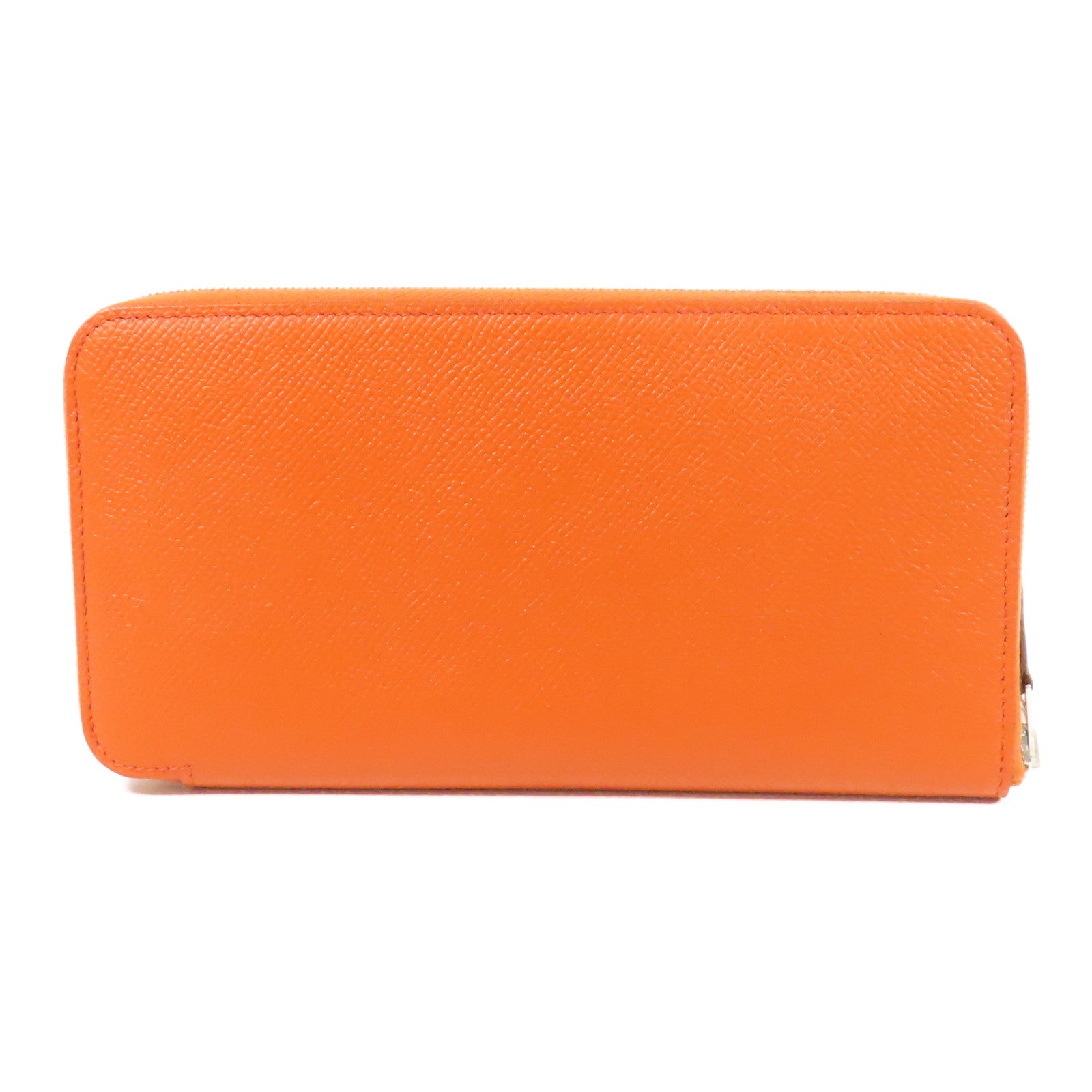 HERMES Epsom皮革Silk In Long Wallet銀扣長錢包Orange