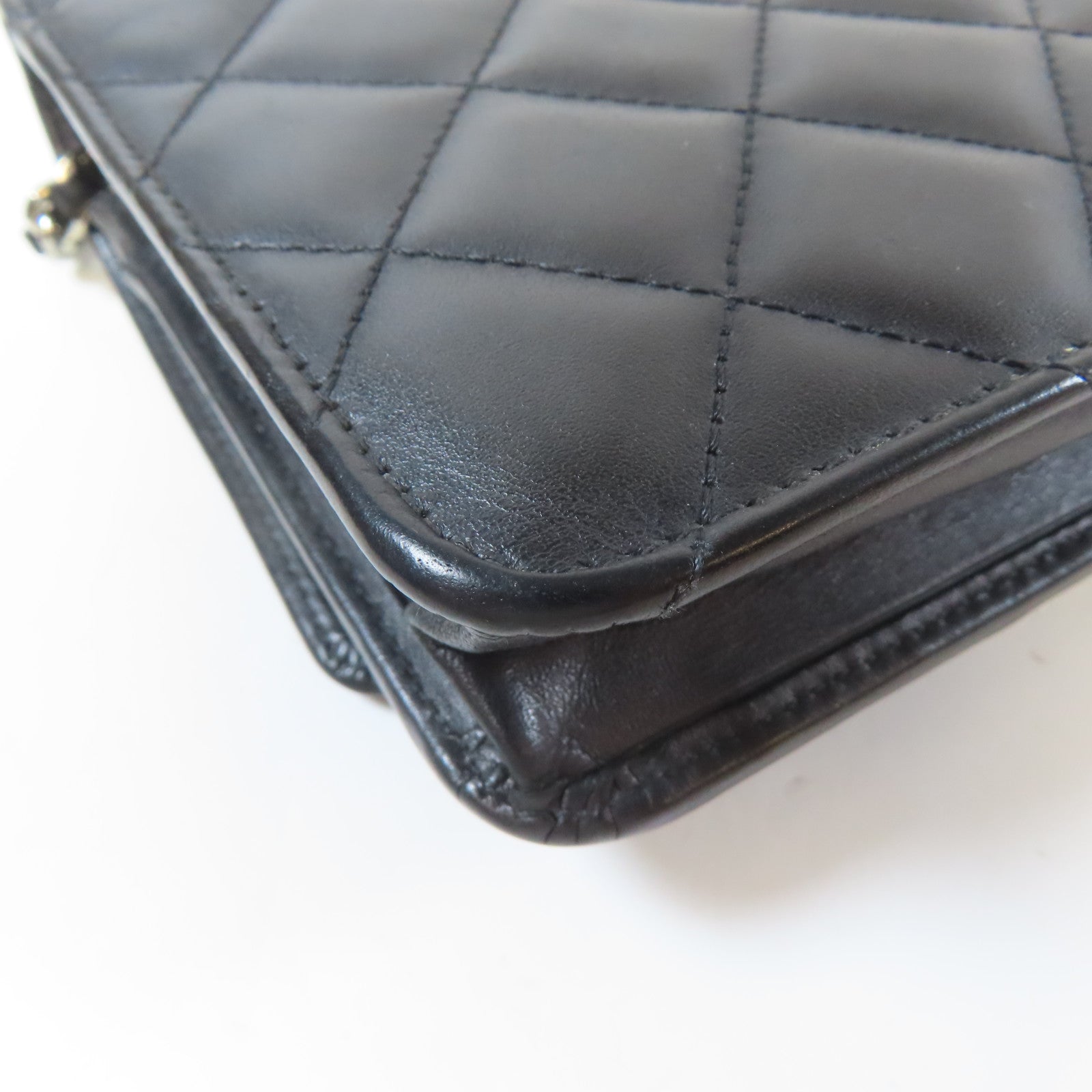 CHANEL 菱格牛皮皮革Wallet On Chain銀扣鏈帶肩背袋黑色