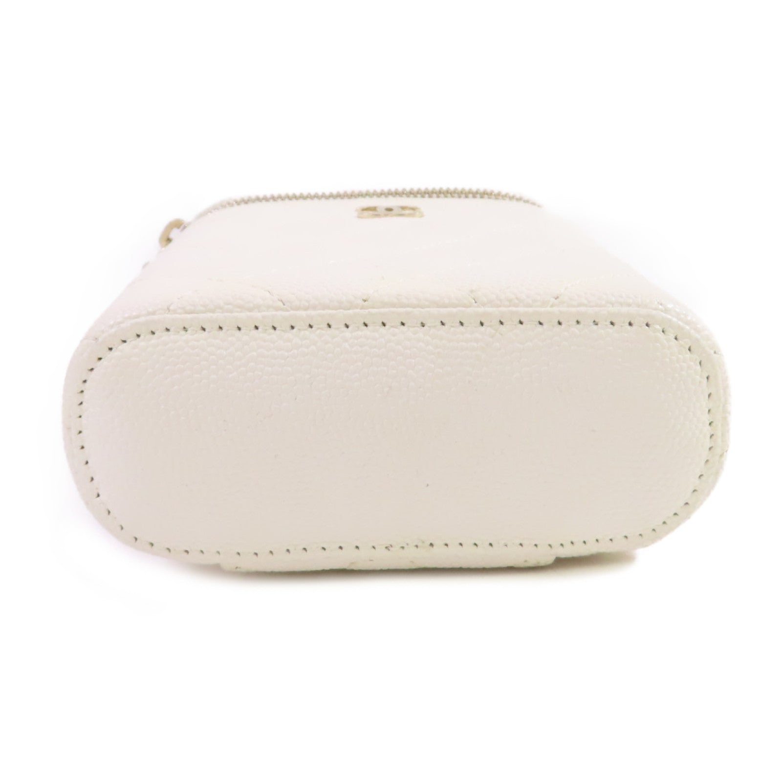 CHANEL 牛皮皮革Vanity Case Chain Shoulder Bag金扣鏈帶肩背袋白色