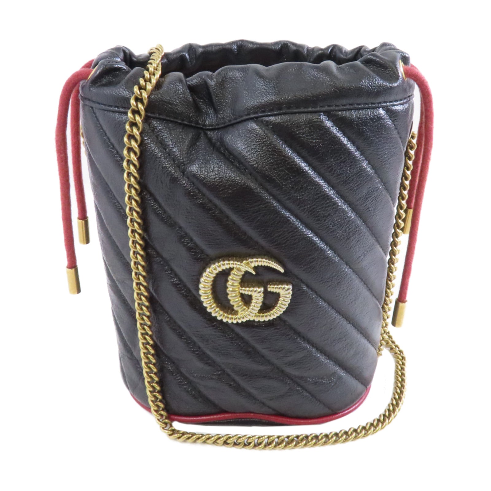 GUCCI 【激減優惠】牛皮皮革GG Marmont金扣鏈帶肩背袋黑色