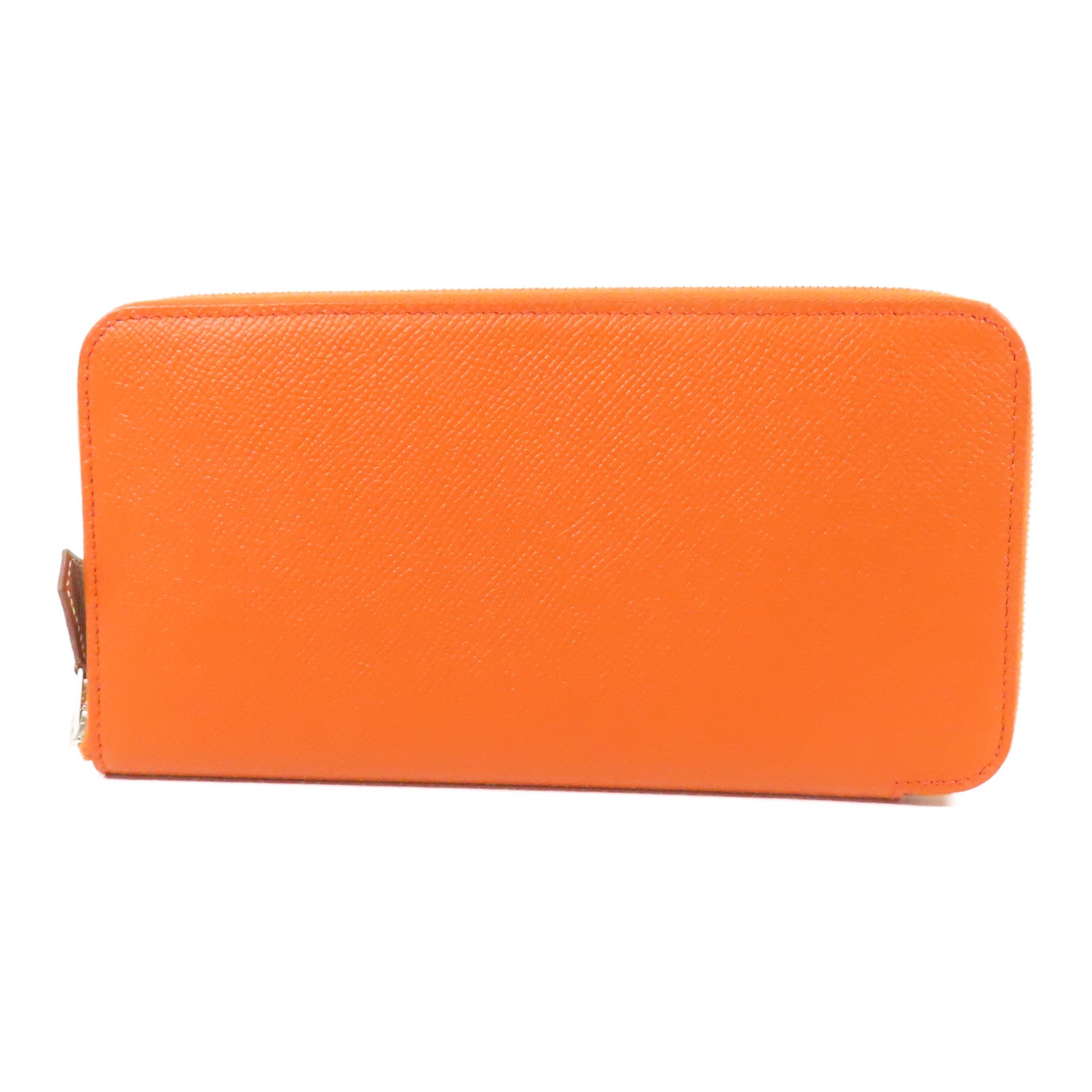 HERMES Epsom皮革Silk In Long Wallet銀扣長錢包Orange