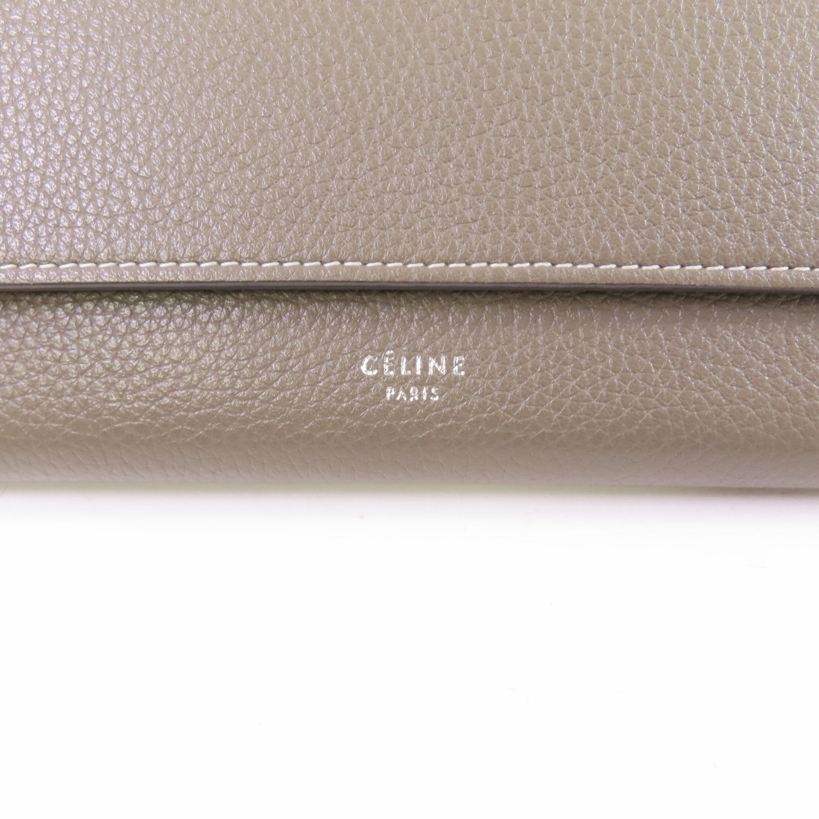 CELINE 牛皮皮革Fold Long Wallet銀扣長錢包灰色/黃色