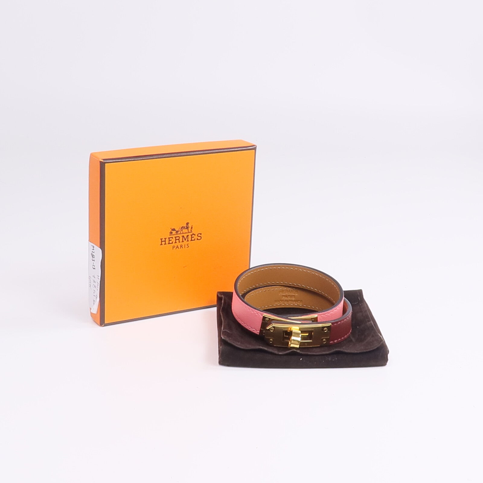 HERMES Swift皮革Kelly Double Tour手鏈Rouge H/Rose Confetti