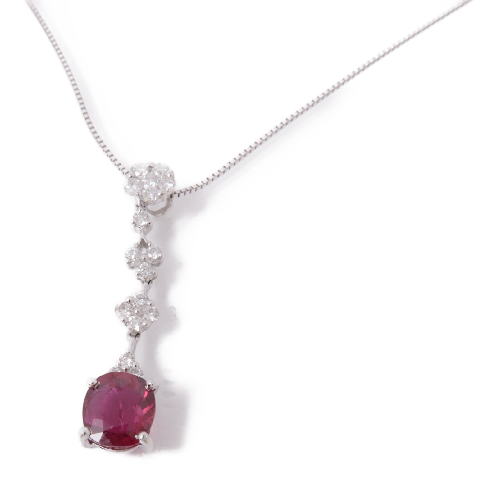 JEWELRY Ruby Diamond Necklace 18K White Gold