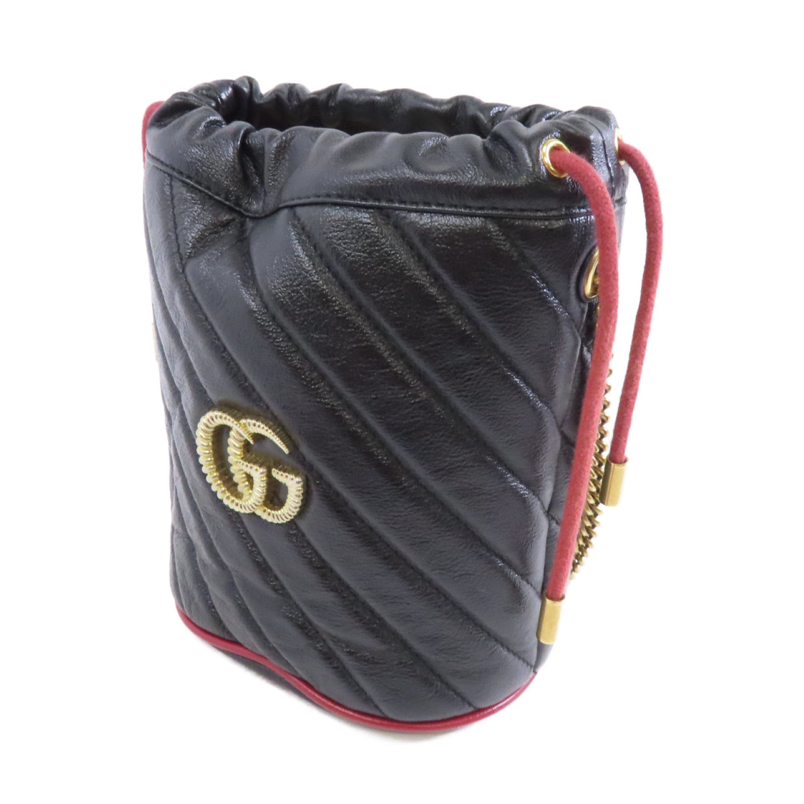 GUCCI 【激減優惠】牛皮皮革GG Marmont金扣鏈帶肩背袋黑色