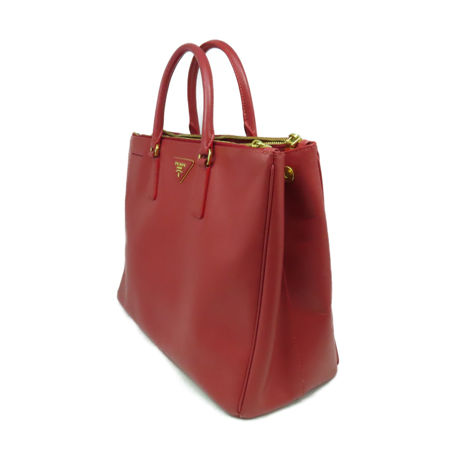 PRADA 【激減優惠】Saffiano皮革Hand Bag金扣手挽袋紅色