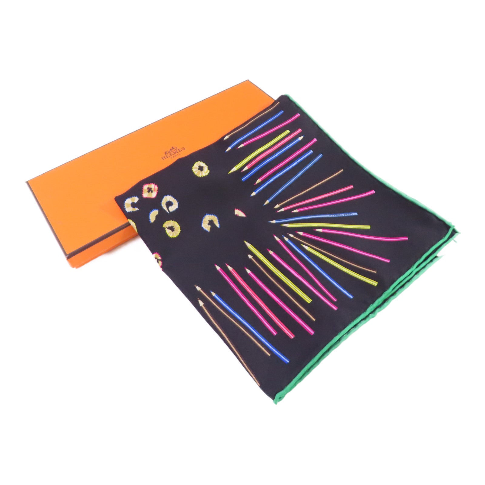 HERMES 絲質40x40 Scarf絲巾黑色/彩色
