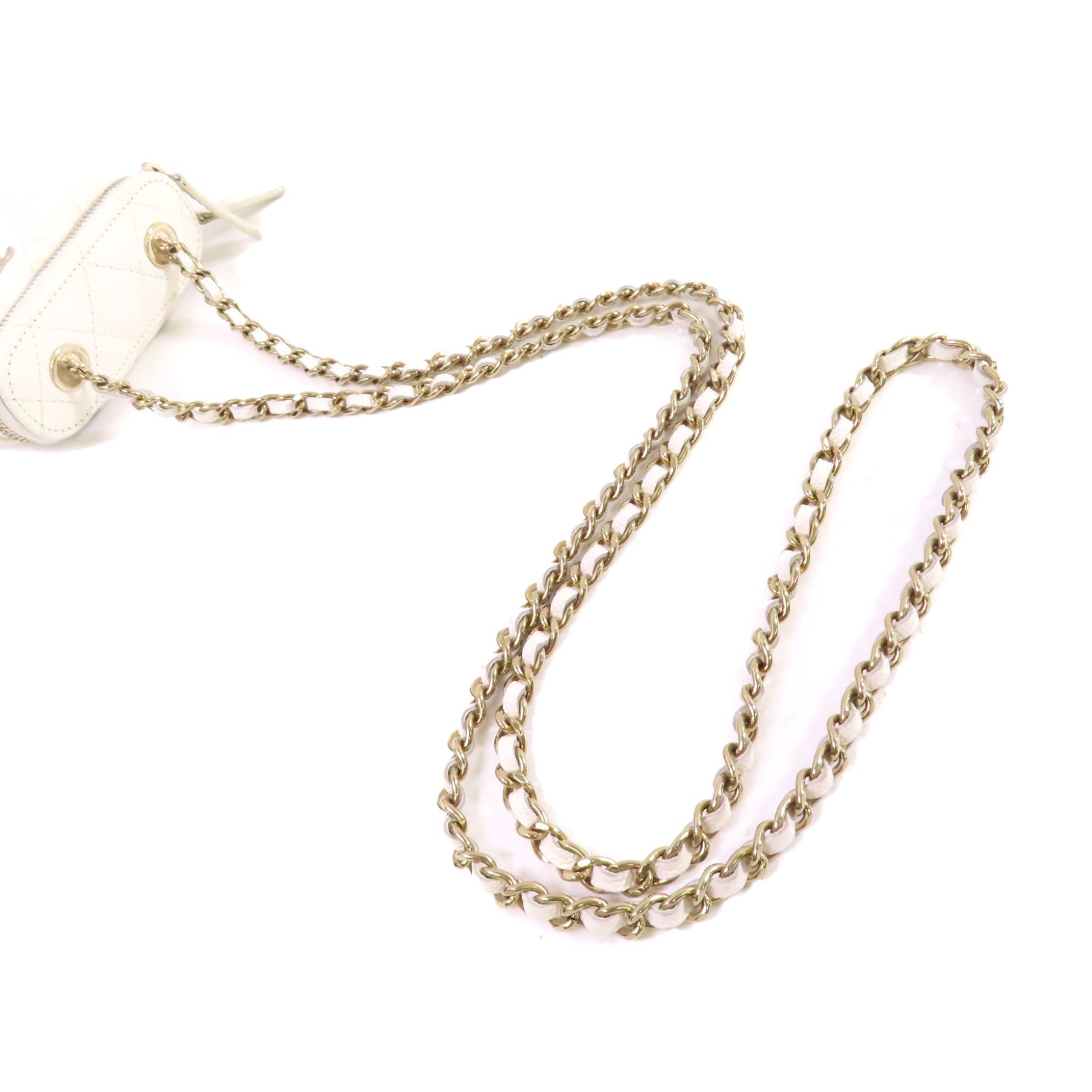 CHANEL 牛皮皮革Vanity Case Chain Shoulder Bag金扣鏈帶肩背袋白色
