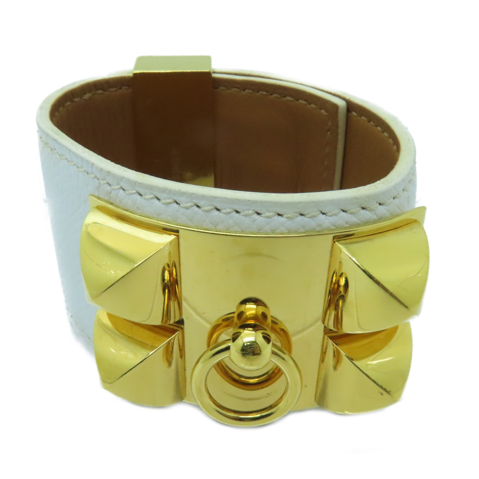 HERMES 【激減優惠】Epsom皮革COLLIER DE CHIEN金扣手鐲白色