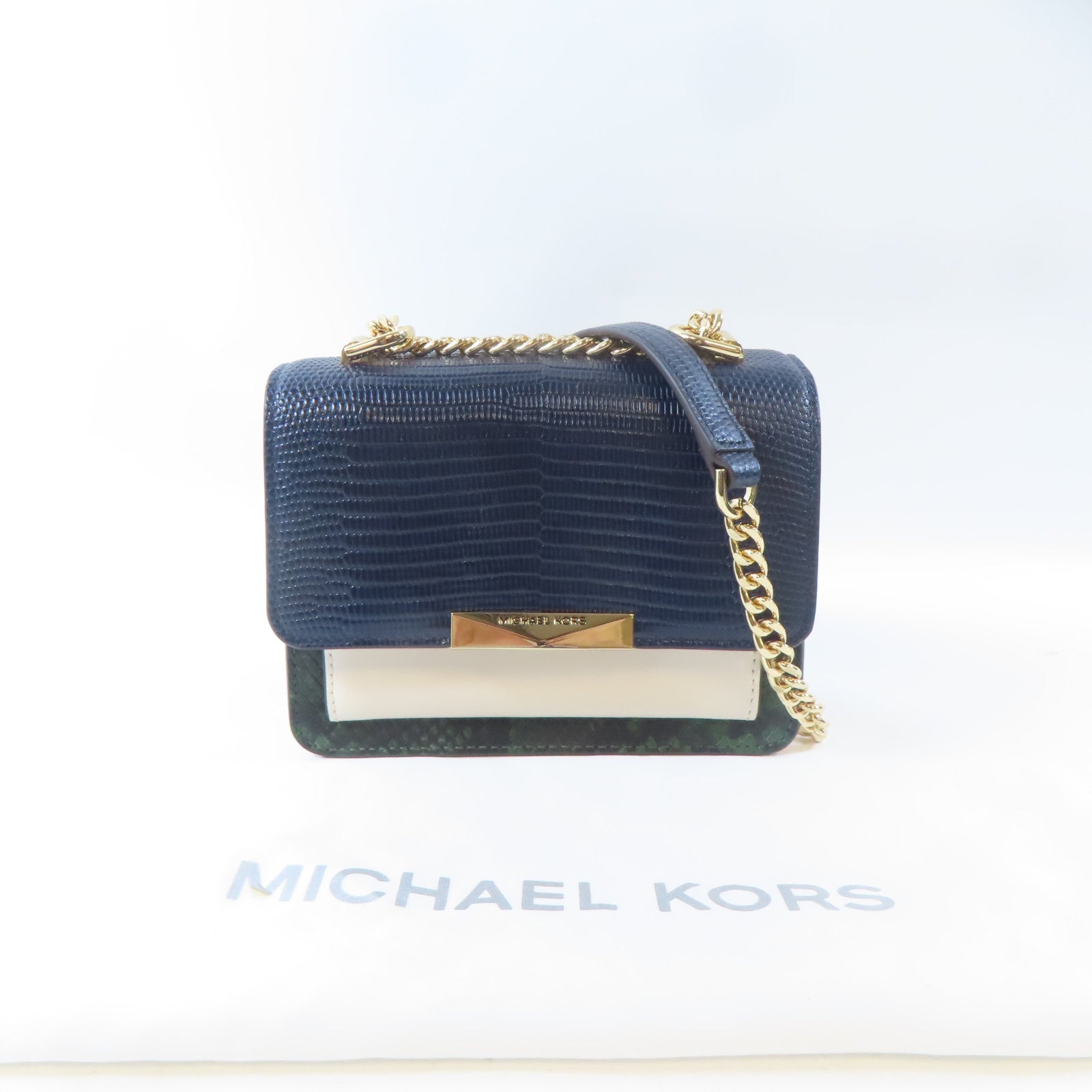 Michael Kors 牛皮皮革Chain Shoulder Bag金扣鏈帶肩背袋藍色/白色/綠色