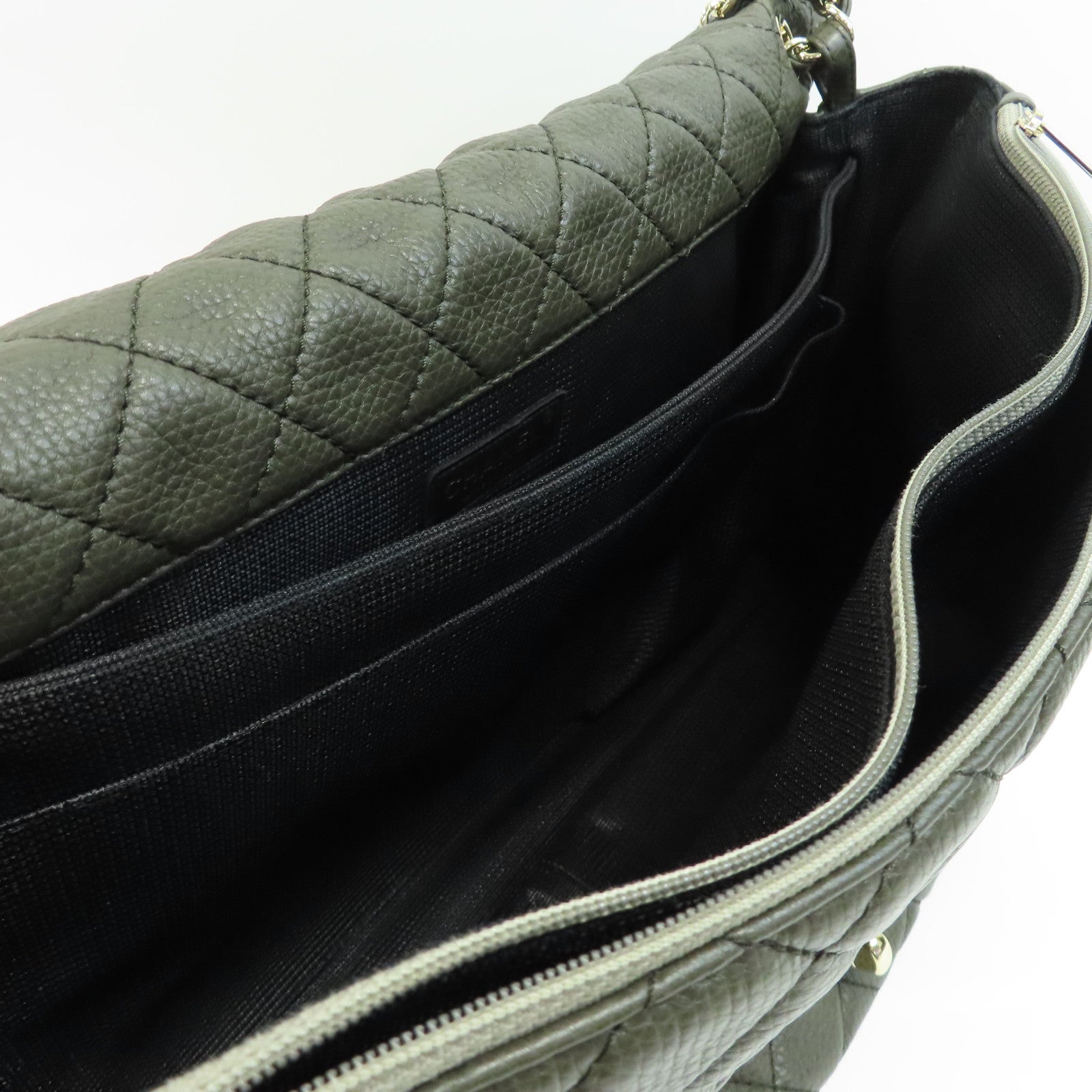 CHANEL Caviar皮革Shoulder Bag金扣鏈帶肩背袋綠色
