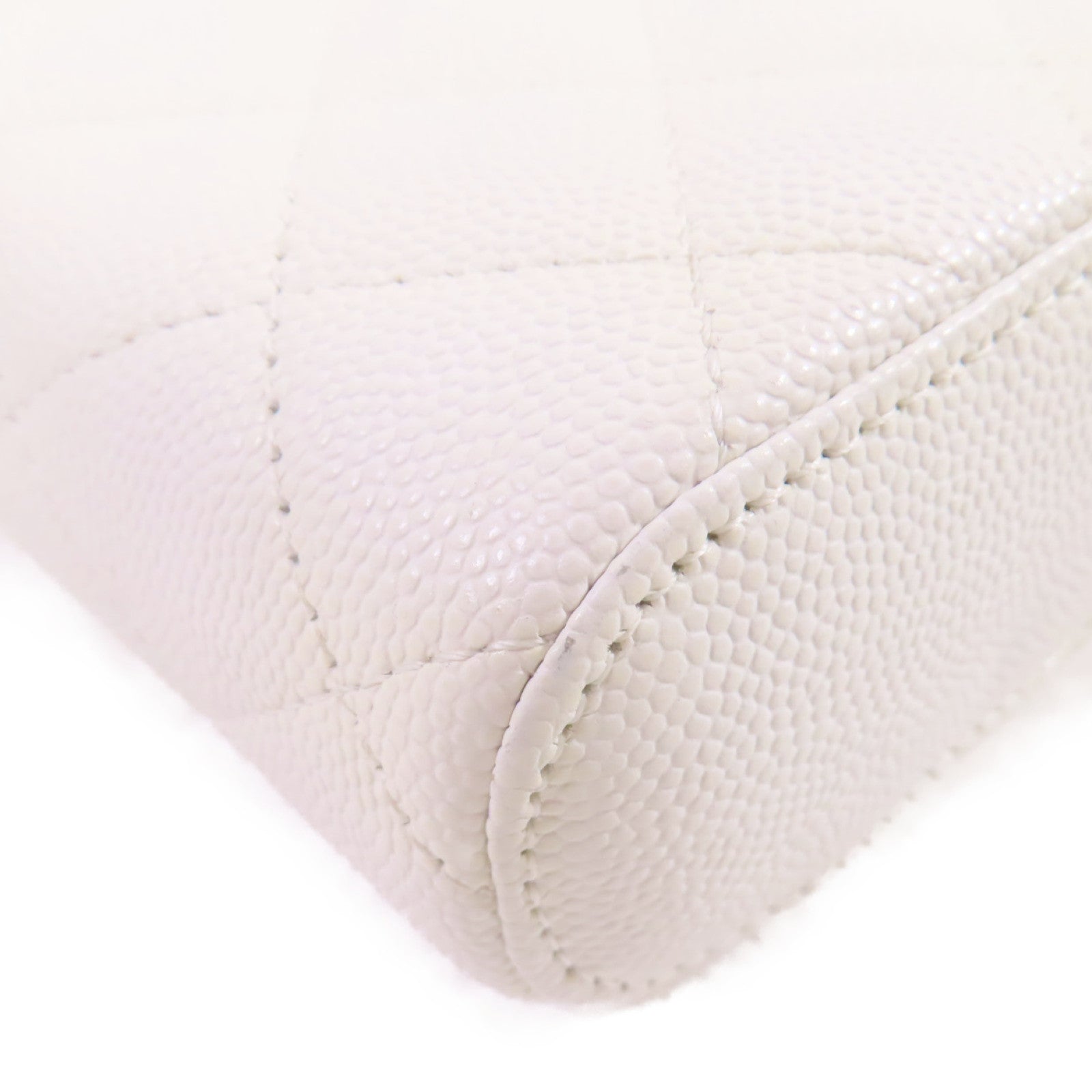 CHANEL 牛皮皮革Vanity Case Chain Shoulder Bag金扣鏈帶肩背袋白色