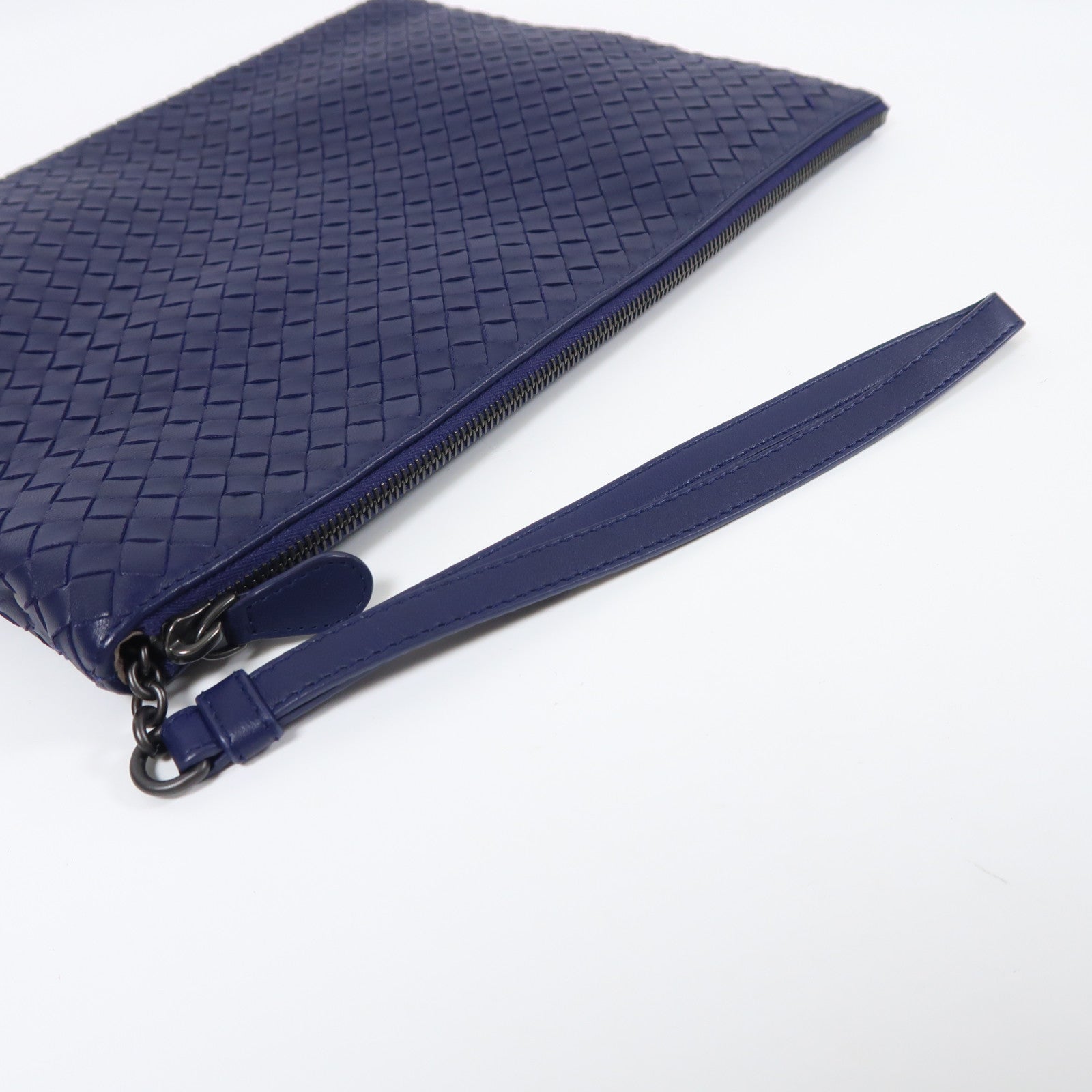 BOTTEGA VENETA 牛皮皮革Clutch Bag銀扣手拿包藍色